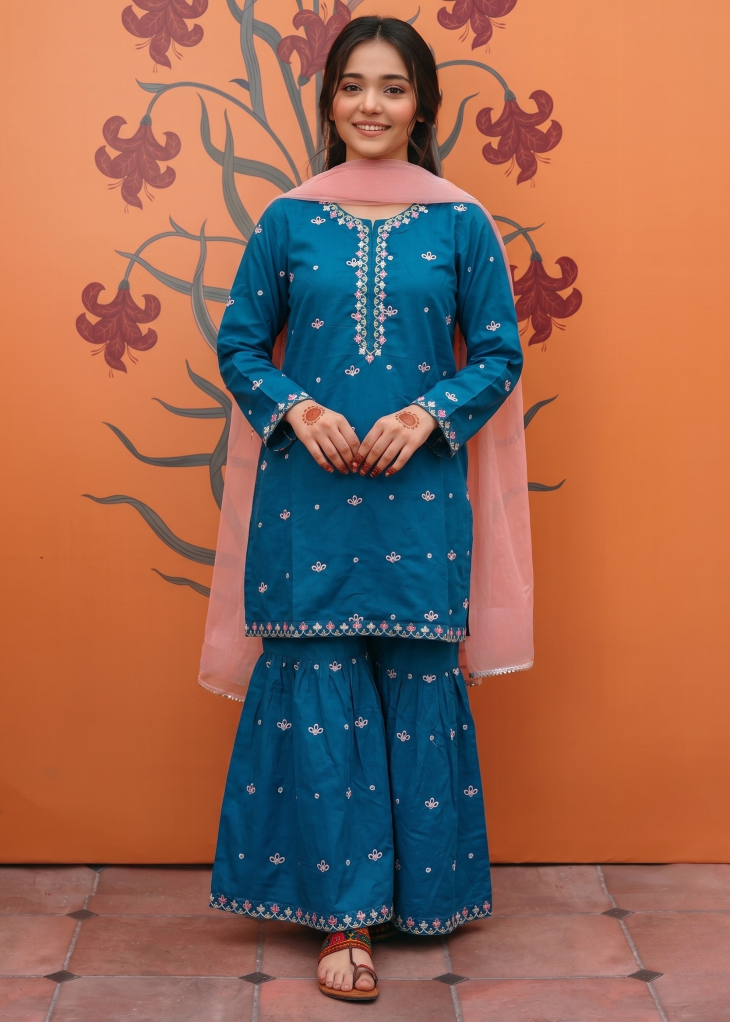 cotton Gharara in Cobalt blue