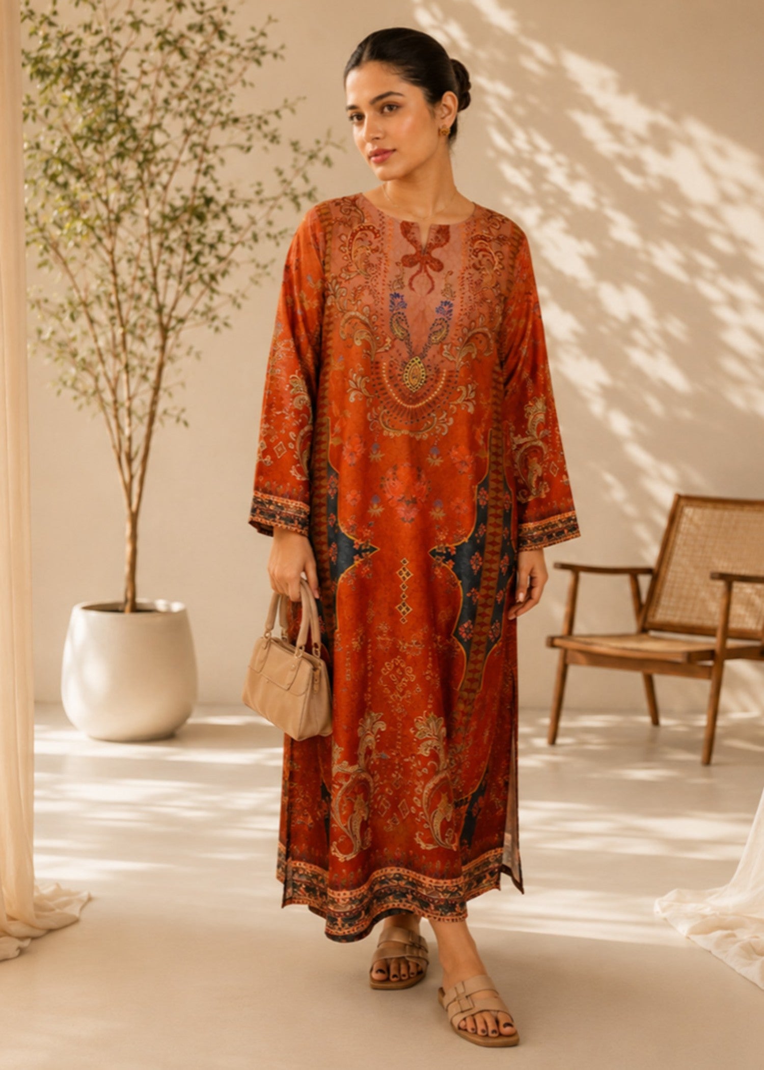 poly lawn Kurti in Cardinal red