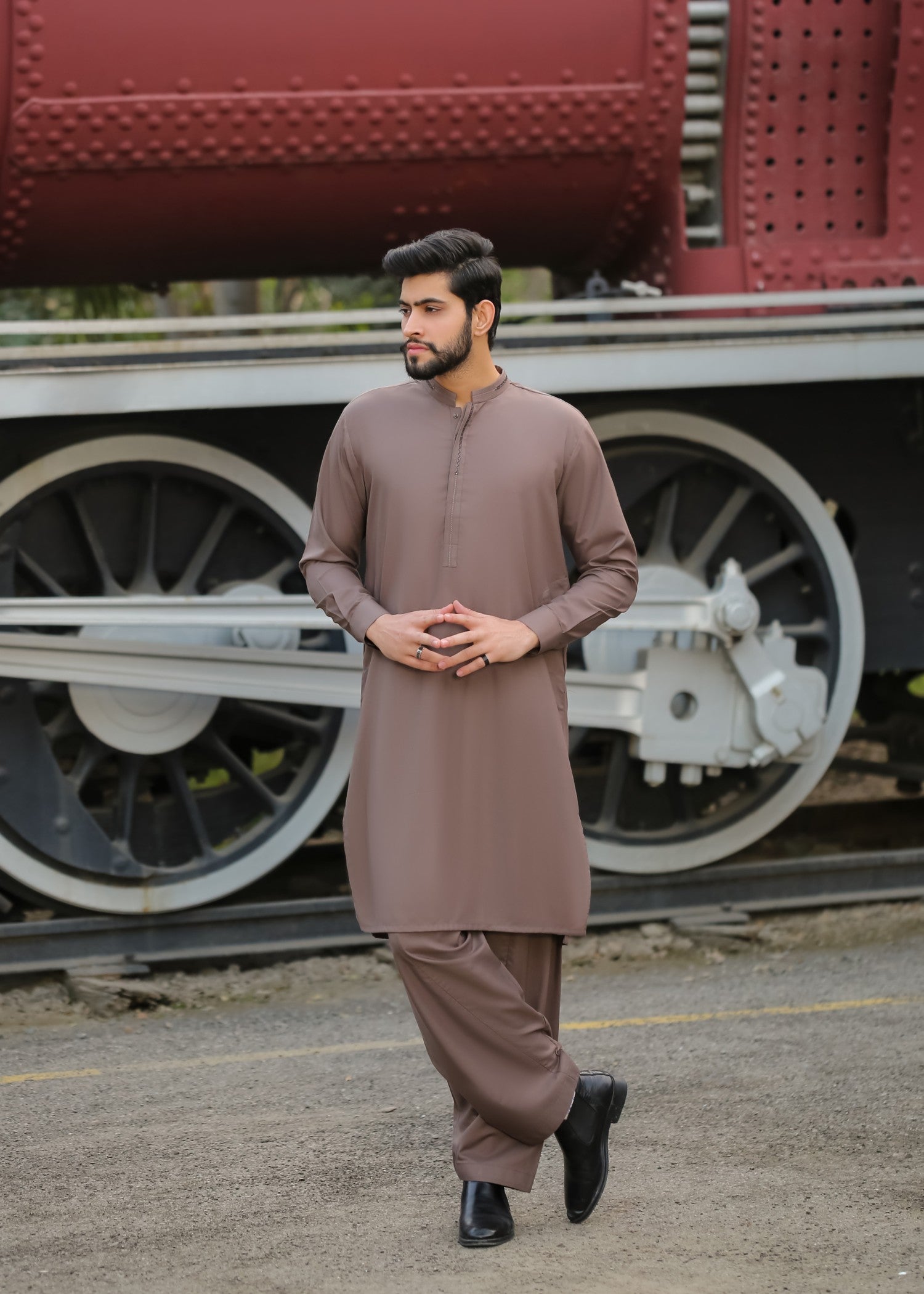 cotton Shalwar Kameez in Hazelwood brown