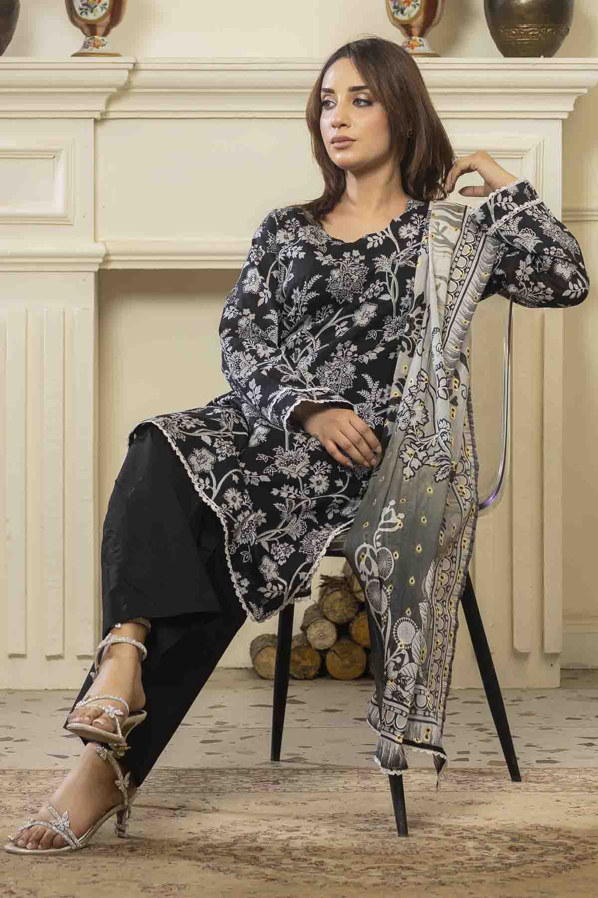 lawn voile Kurta Set in Coal