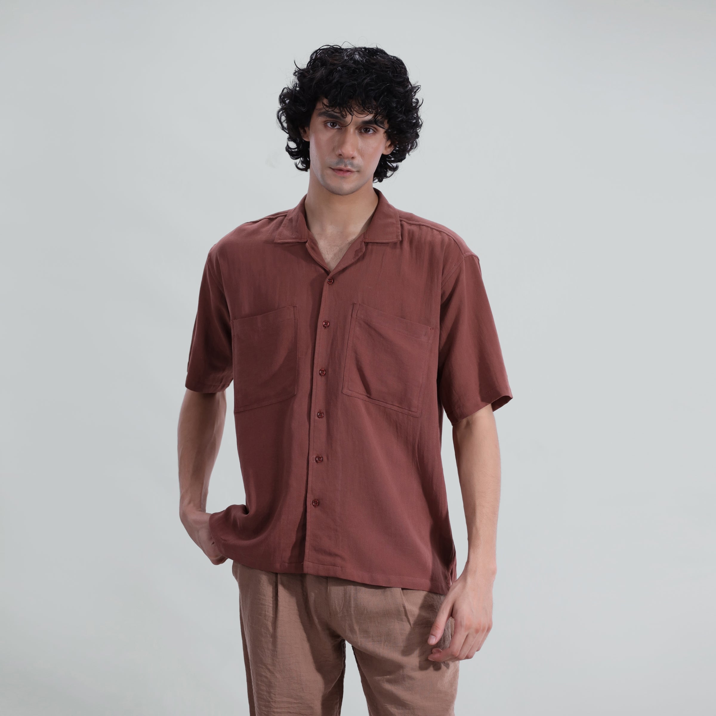 cotton Casual Shirt in Rust orange