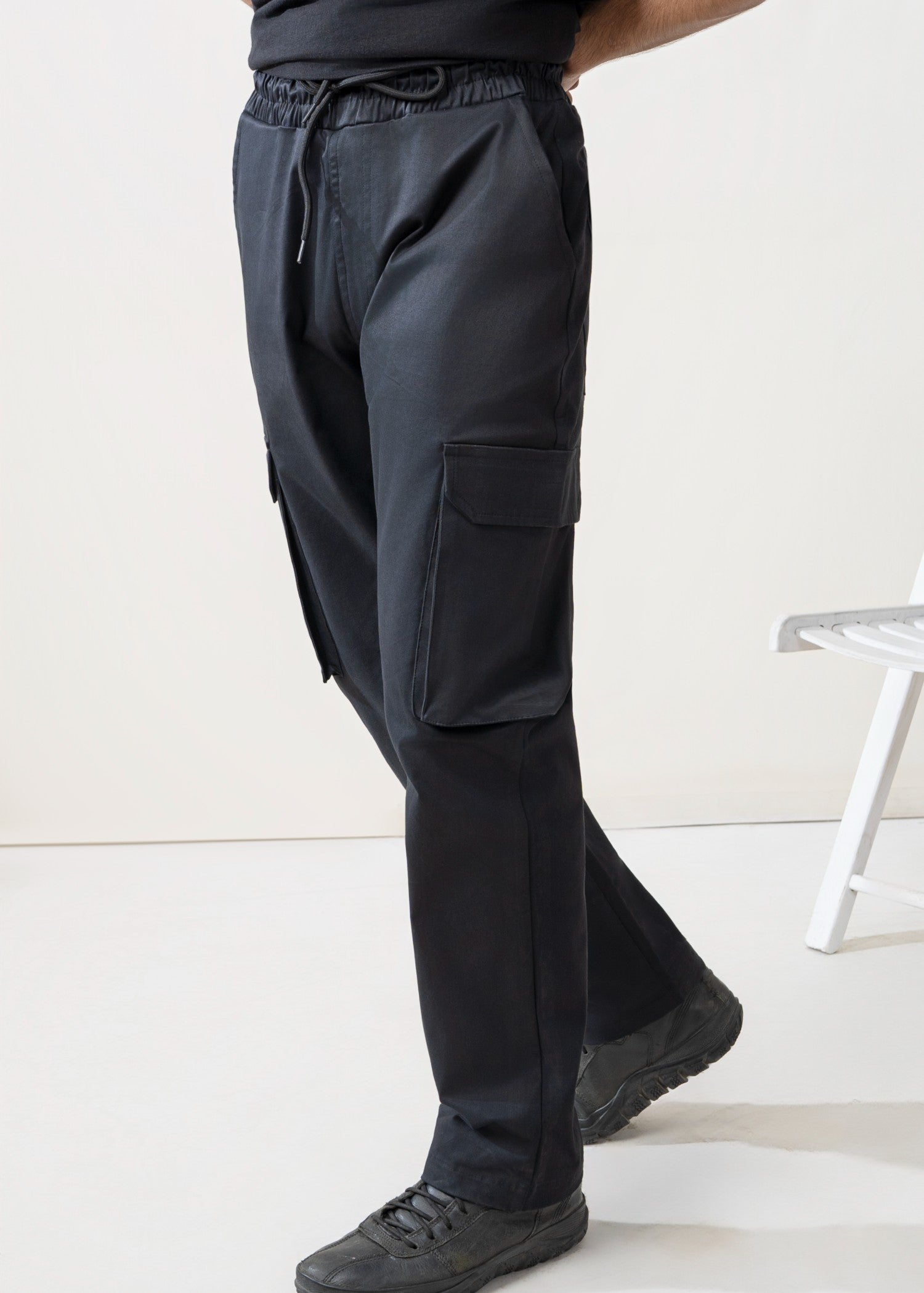 twill cotton Trousers in Charcoal black