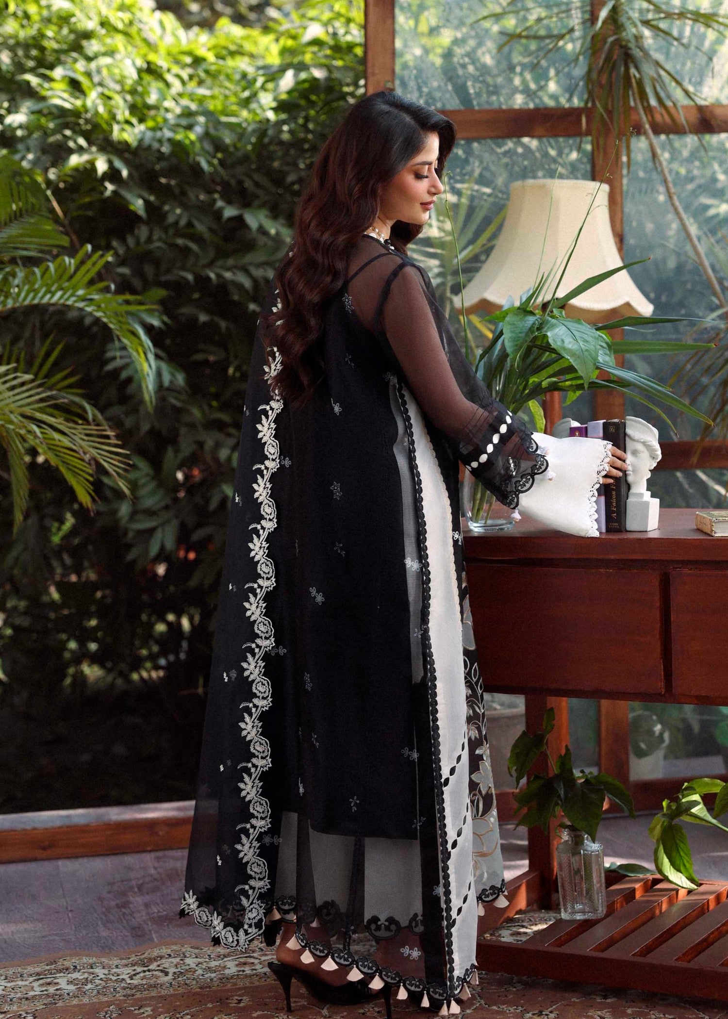 swiss voil Kurta Set in Black