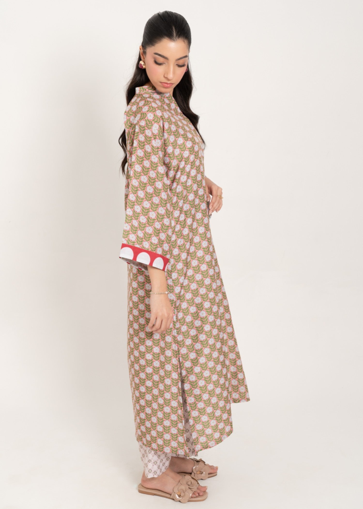 silk finish lawn Kurta Set in Wheat