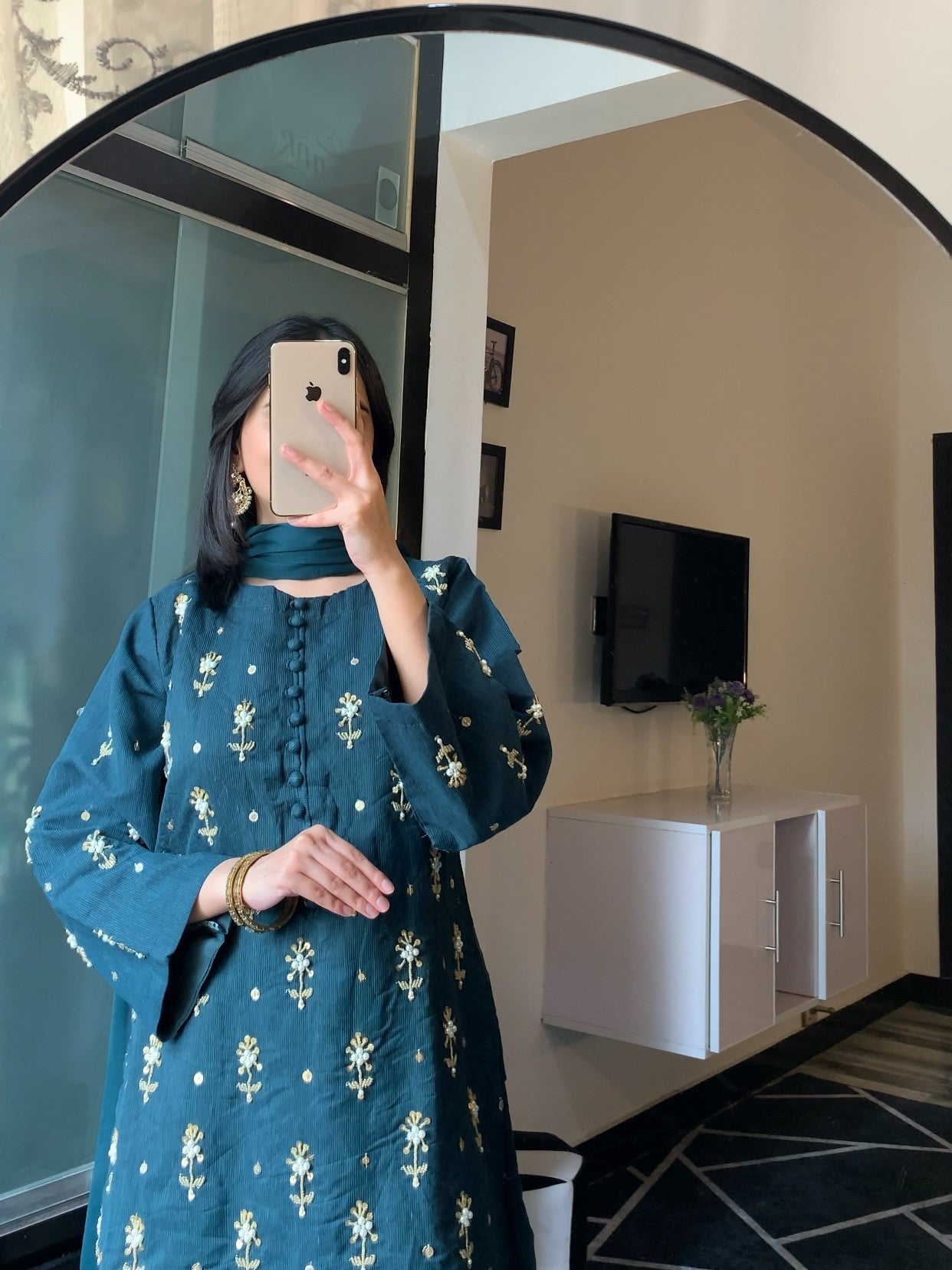 cotton karandi Kurta Set in Aquamarine