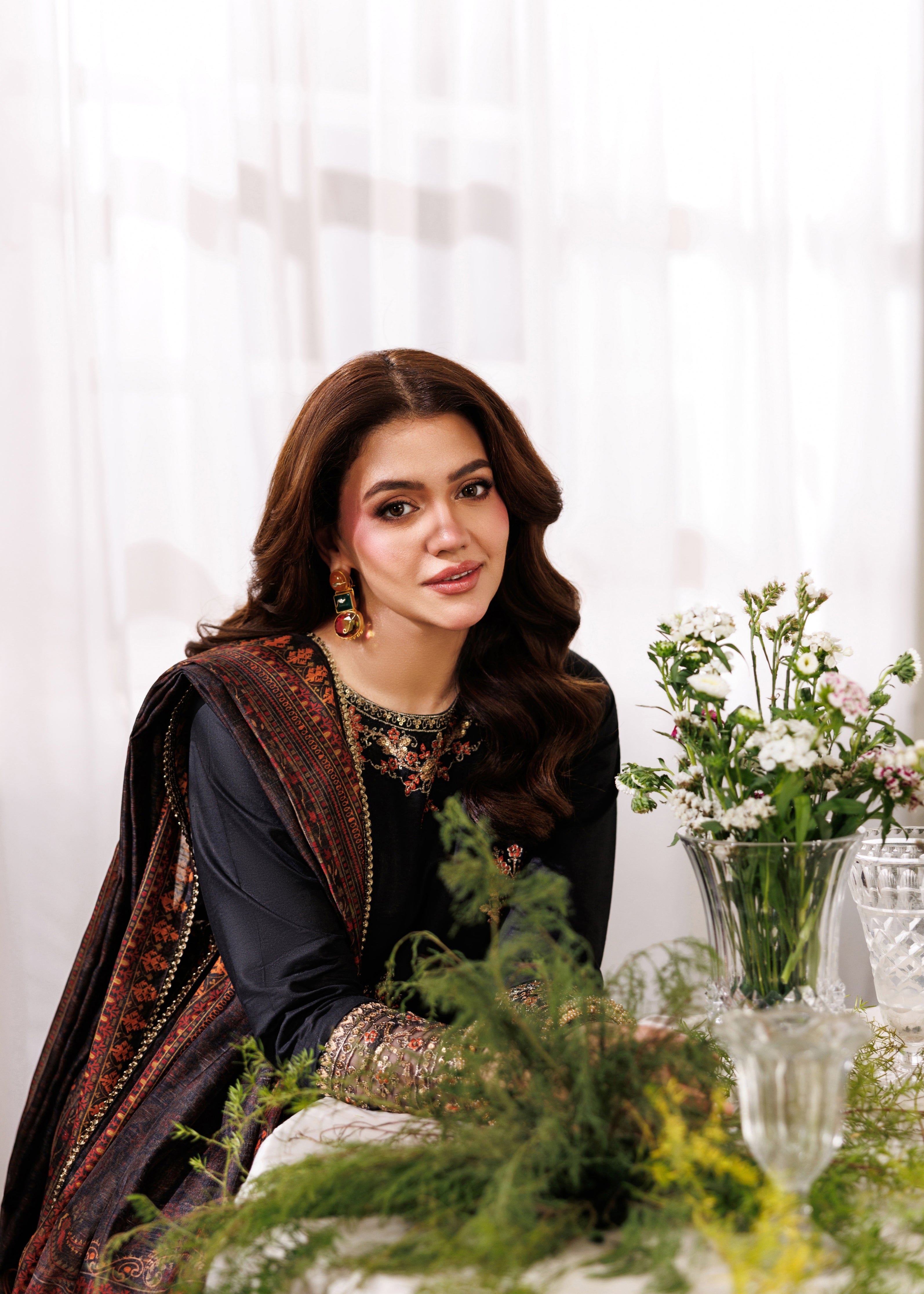 seersucker Gharara in Jet black