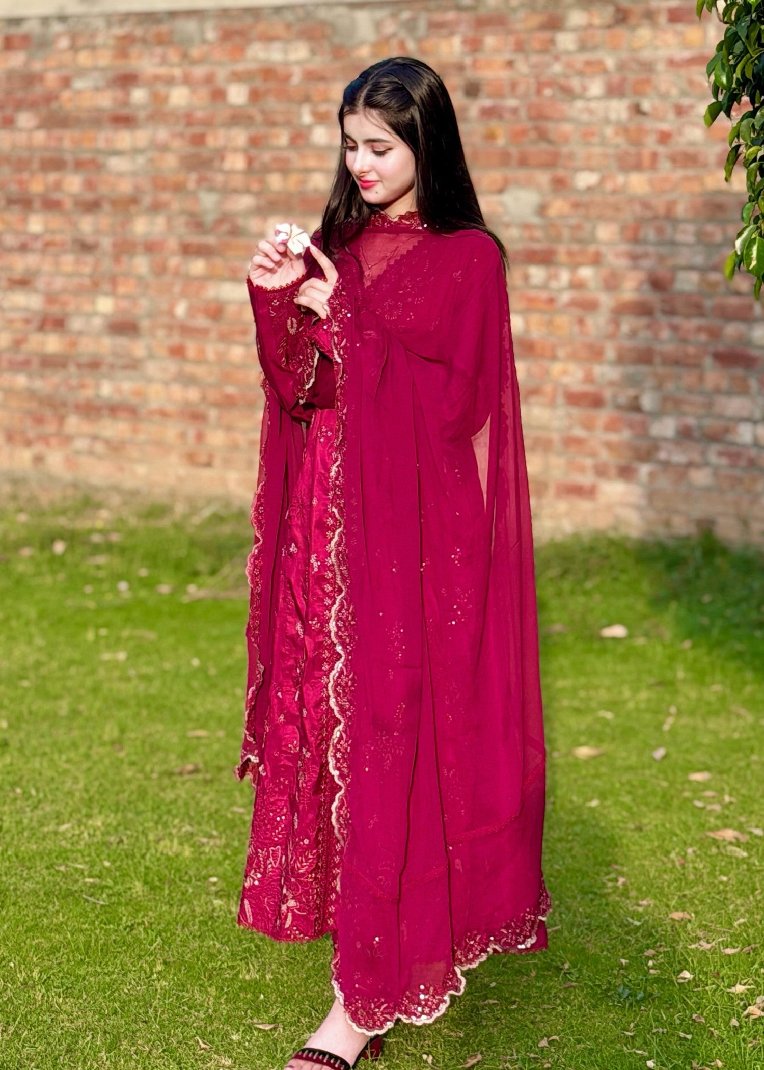silk Pishwas in Maroon