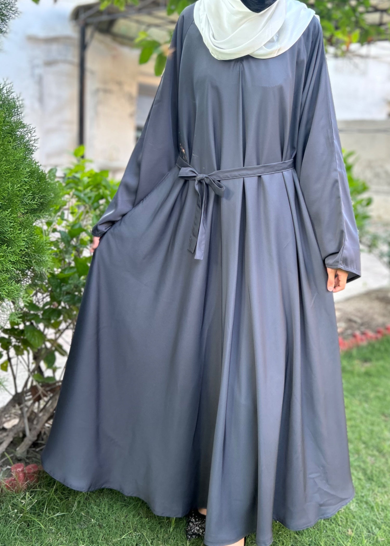 thai silk Abaya in Grey