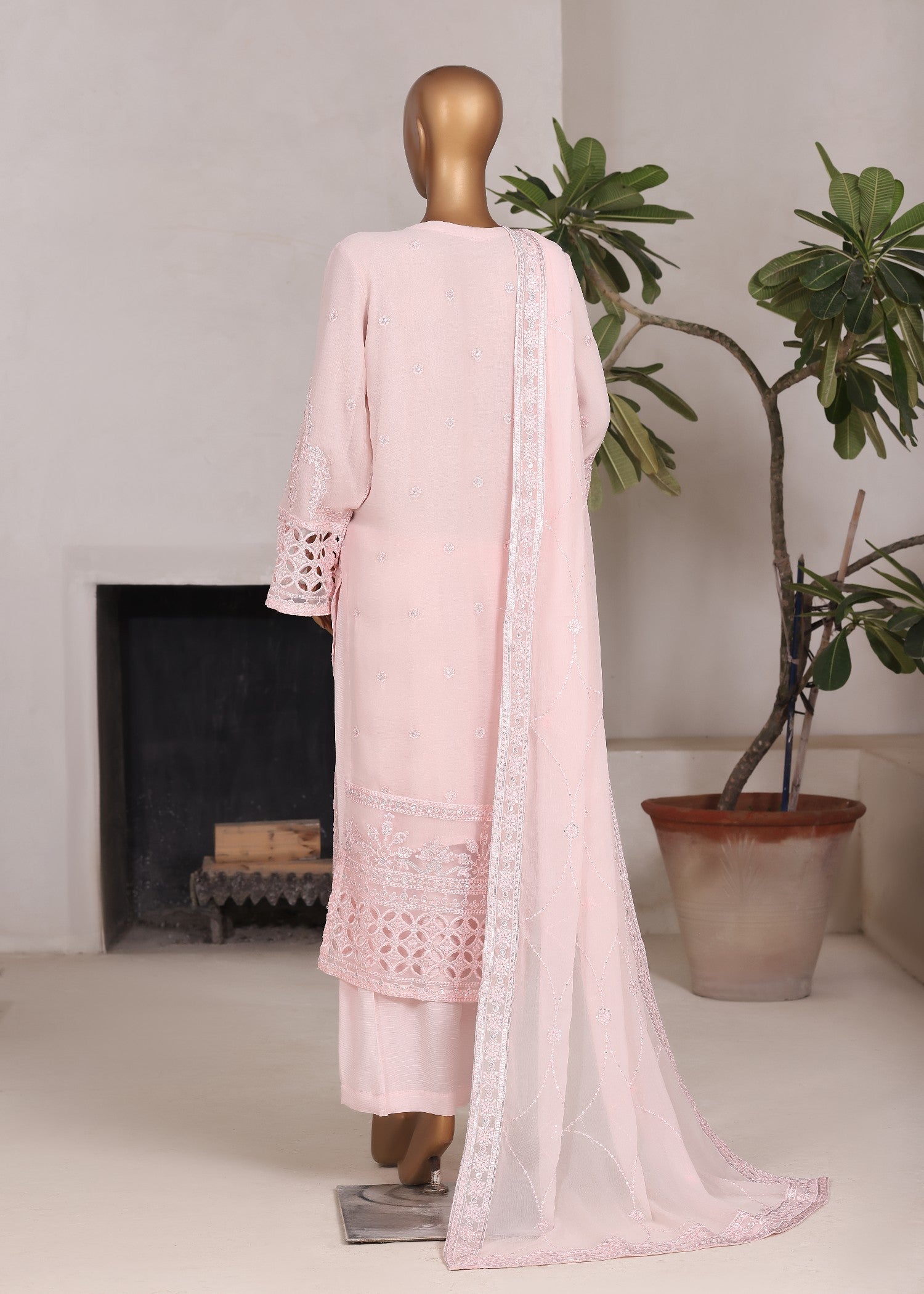 bemberg crinkle chiffon Kurta Set in Pale pink