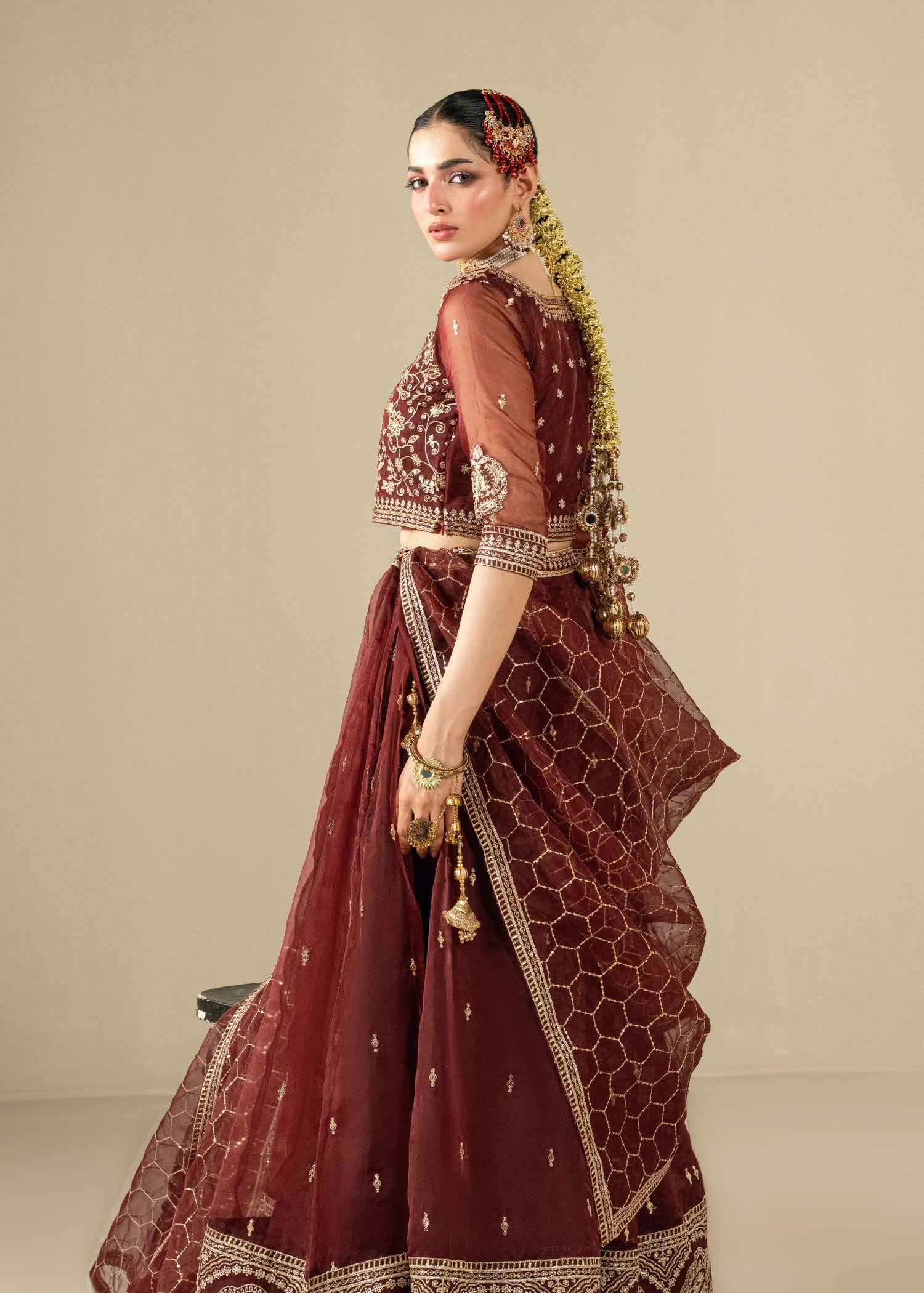 organza Lehenga in Maroon