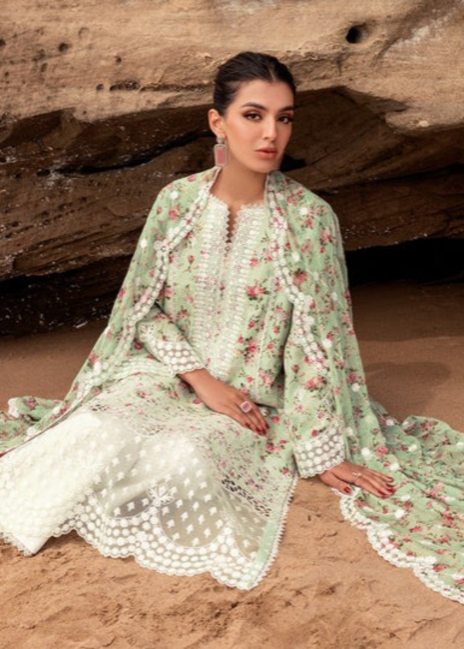 chikankari cotton Kurta Set in Mint green