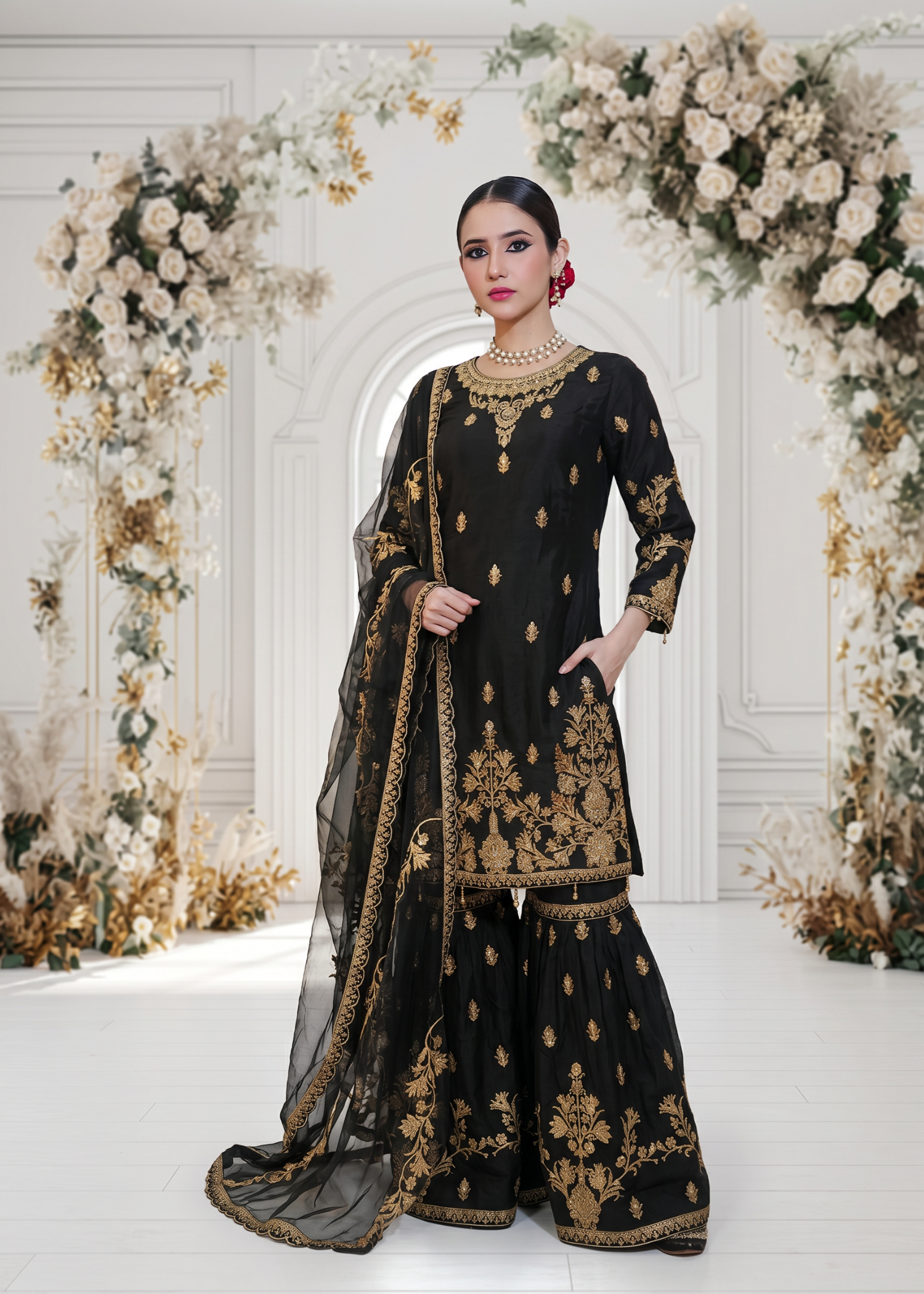 pk raw silk Gharara in Black