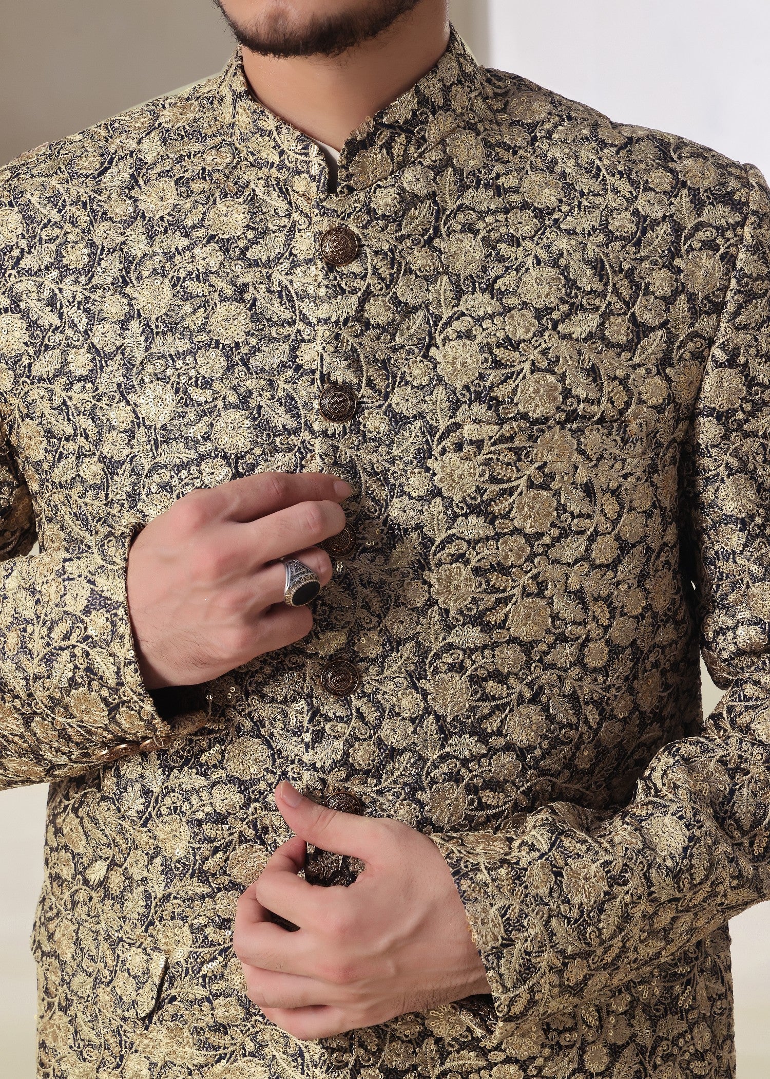 jamawar Prince Coat in Moonlight blue