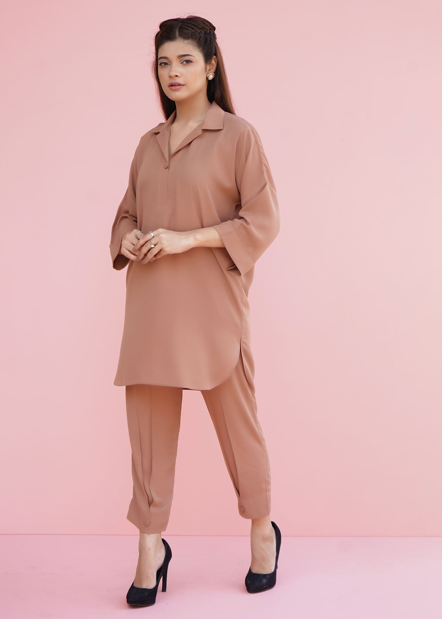 georgette Kurta Set in Chocolate brown