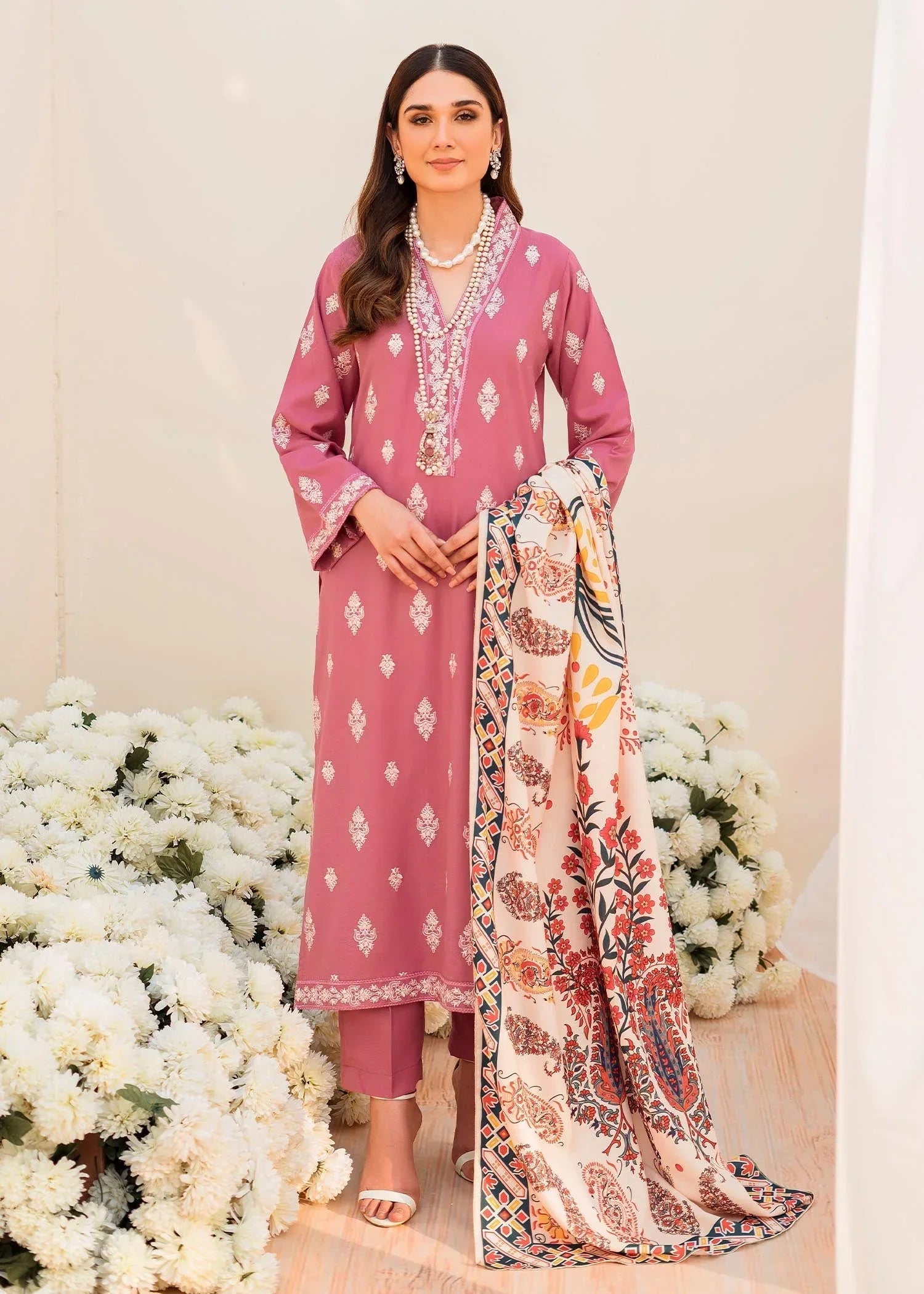 linen Kurta Set in Tea rose pink