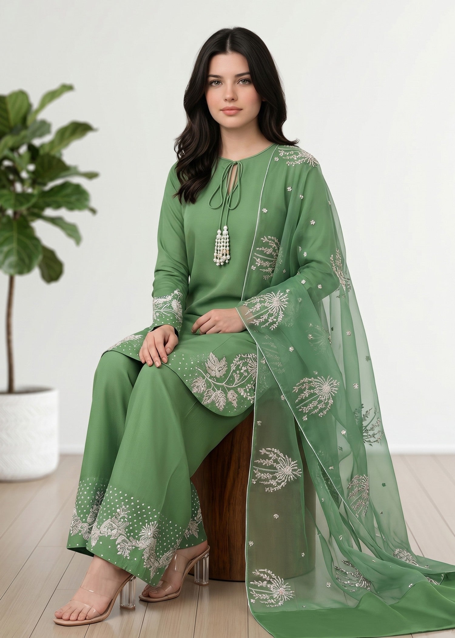 cotton Kurta Set in Jade green