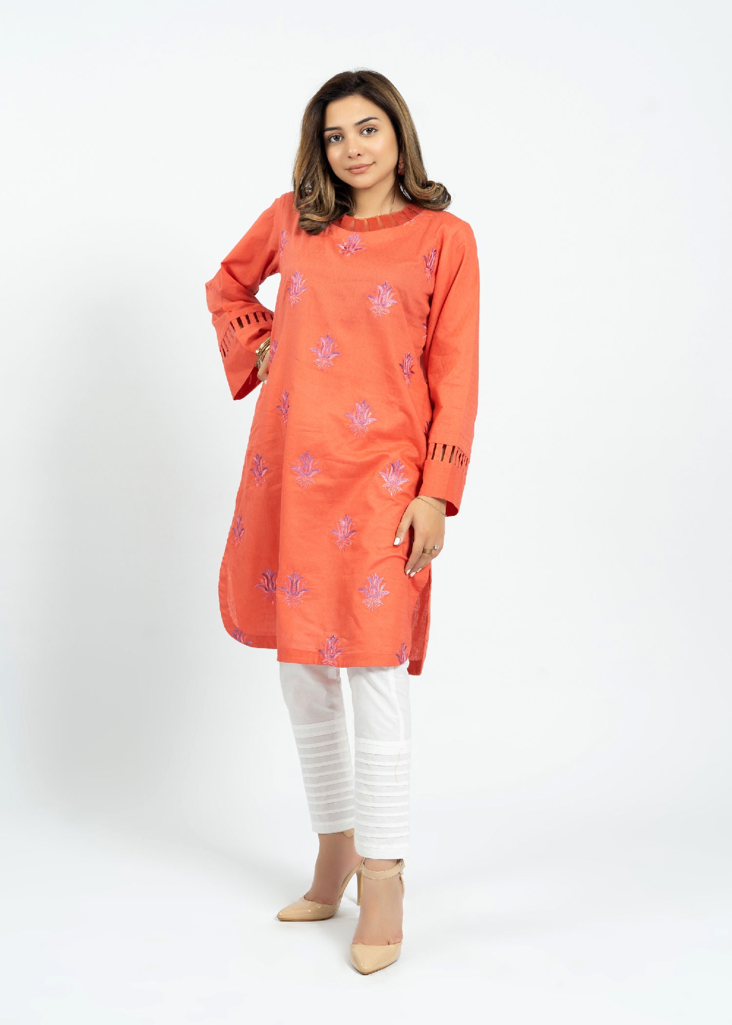 cotton Kurti in Peach pink