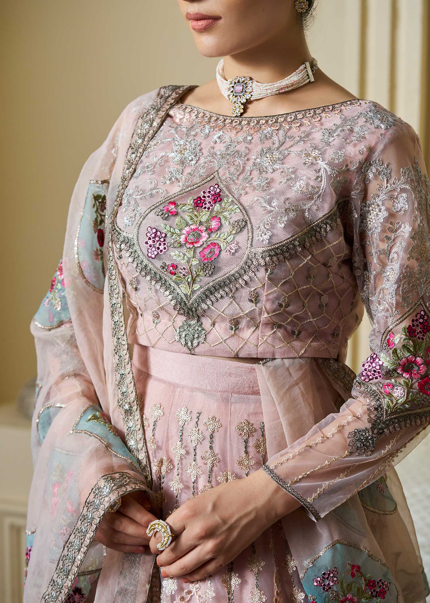 silk cotton net Lehenga in Baby pink