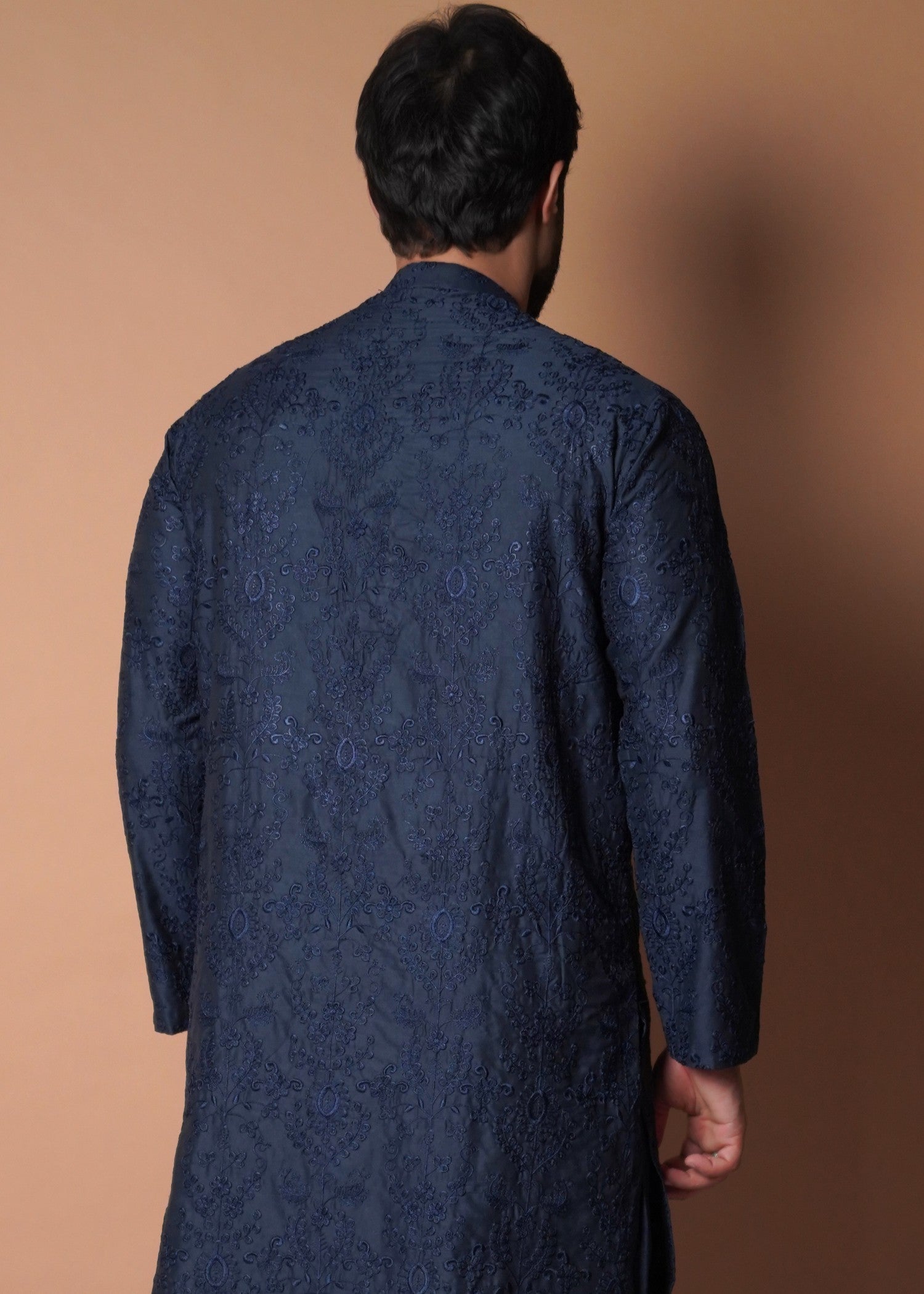 cotton silk Kurta Set in Navy blue
