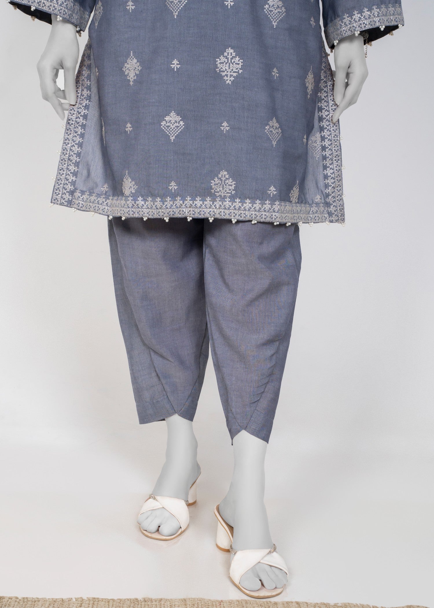 chambray Kurta Set in Grey