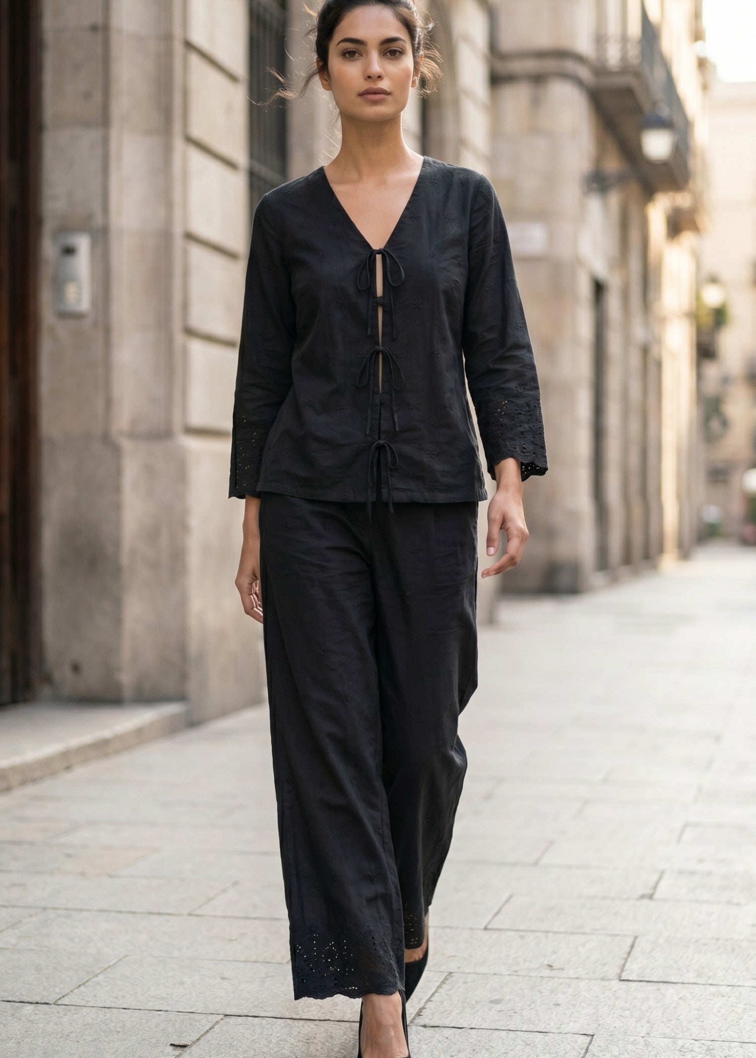 schiffli Co Ord Sets in Black