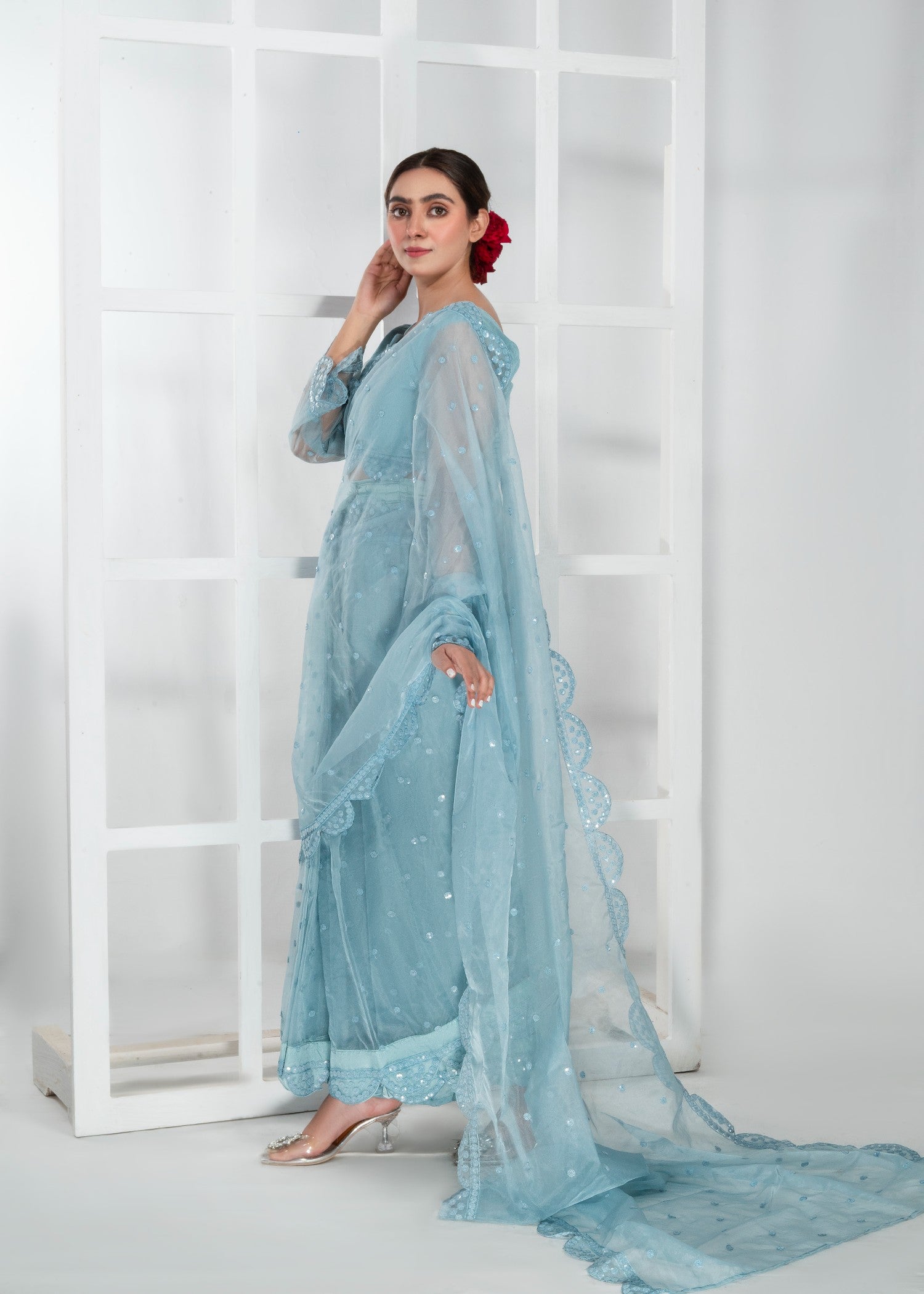 raw silk Saree in Ice blue