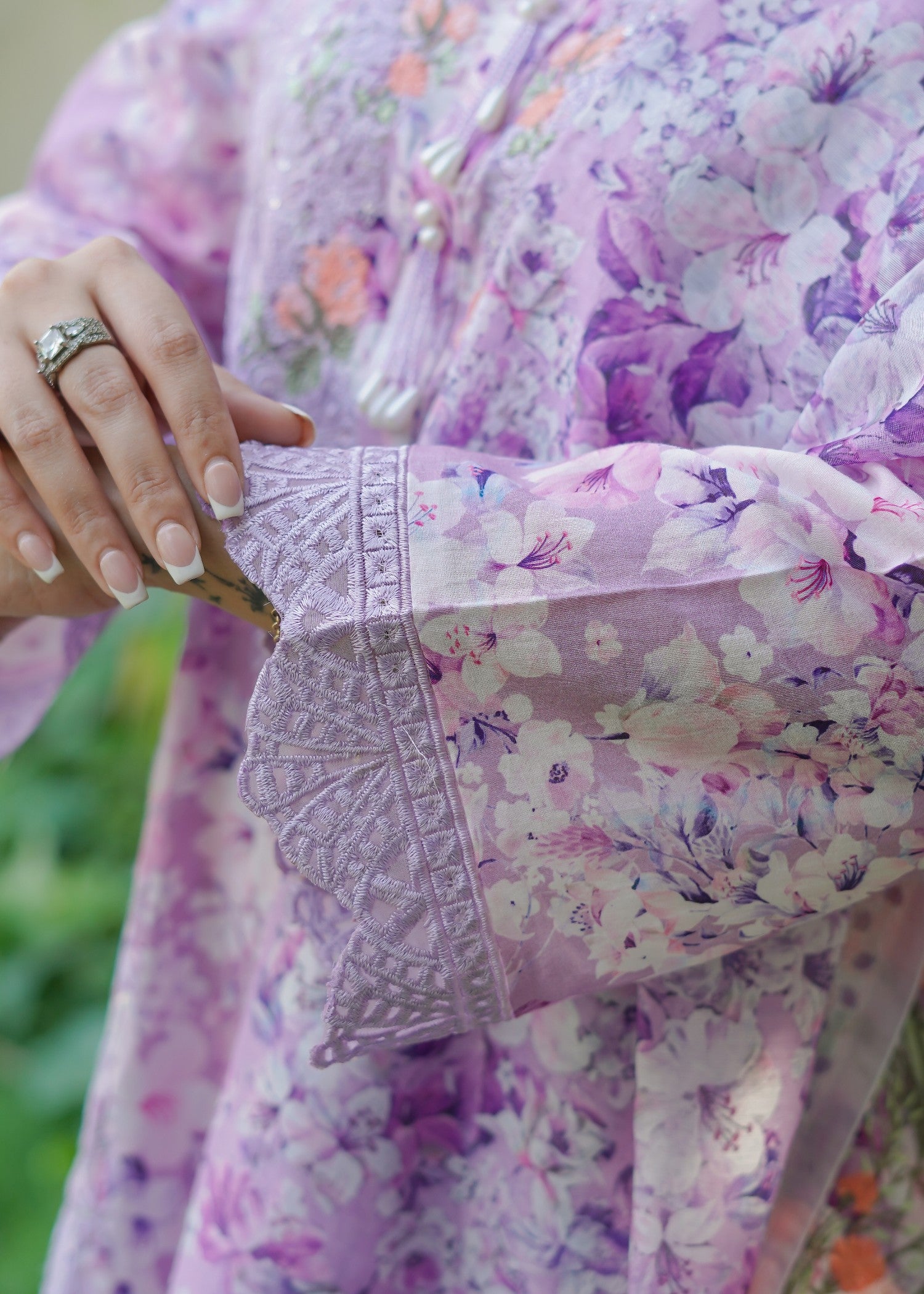 swiss lawn Kurta Set in Orchid pink