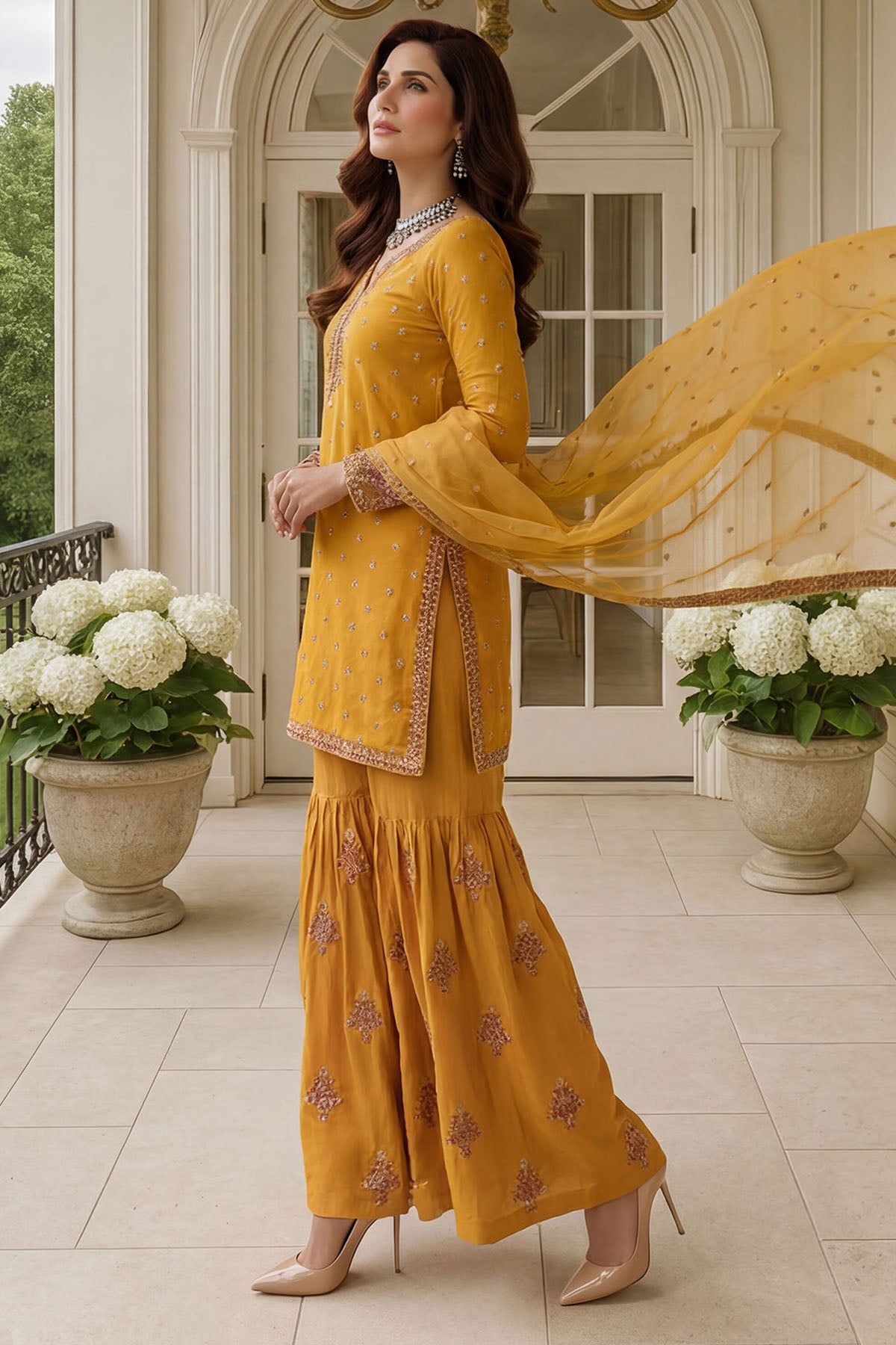 silk Gharara in Mustard