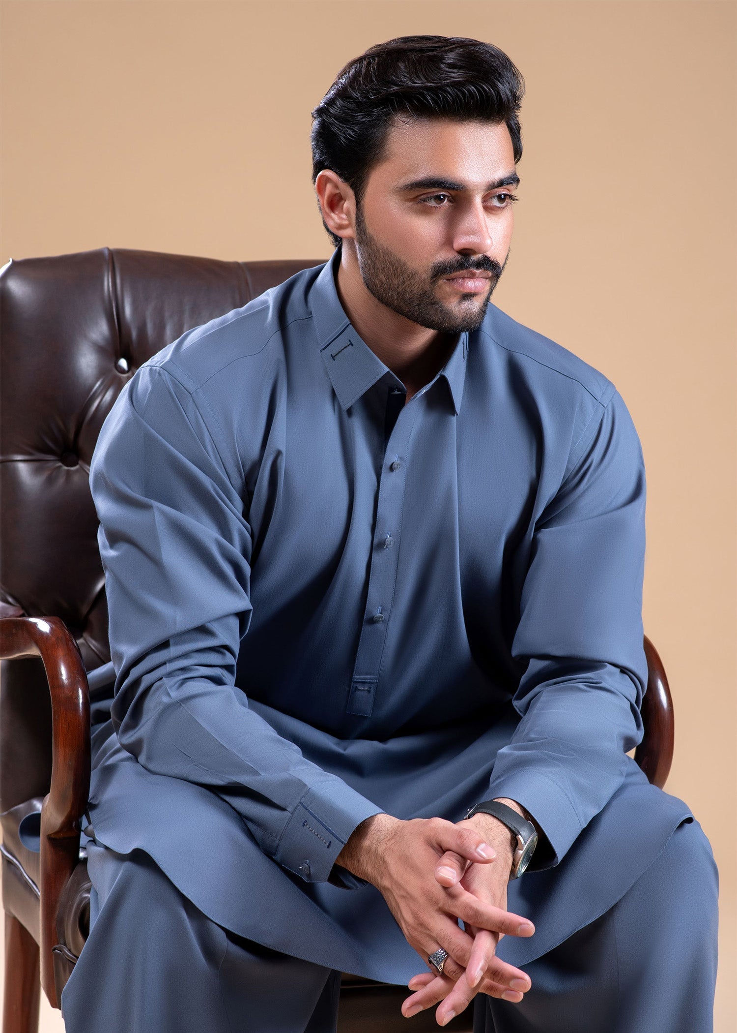wash & wear Shalwar Kameez in Slate blue