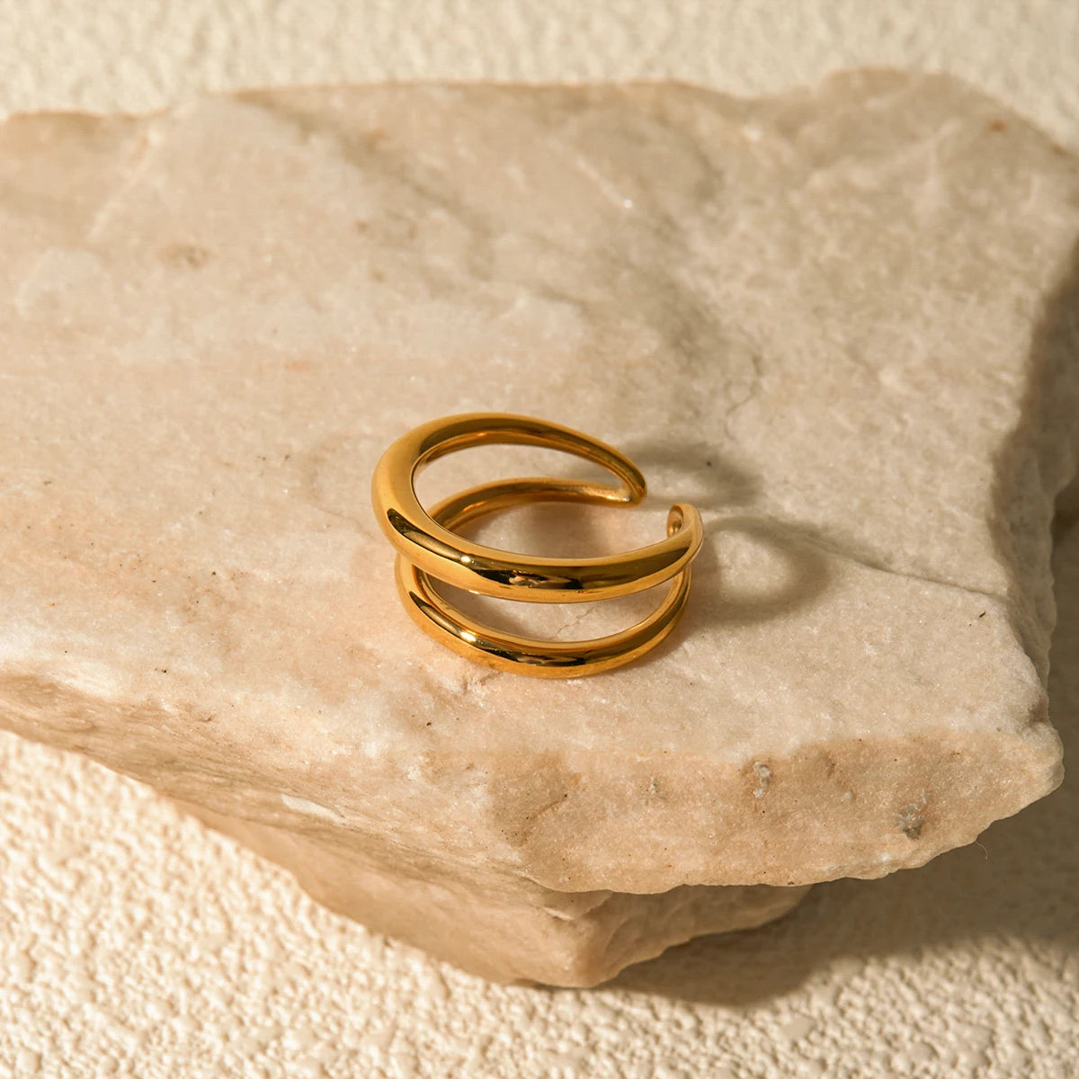 18K Gold Plated Geometric Double Layer Opening Ring for Women