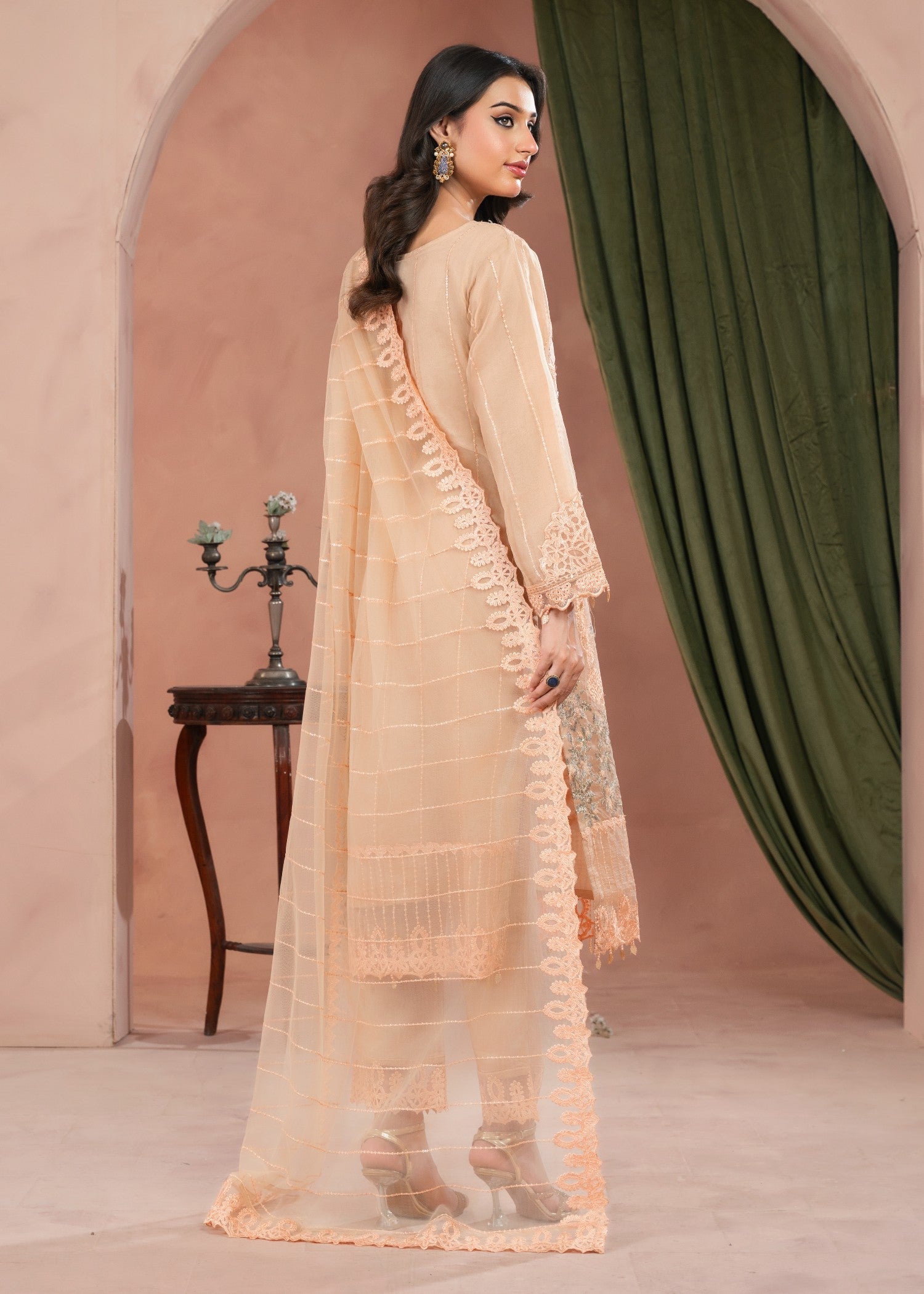 organza Kurta Set in Peach orange