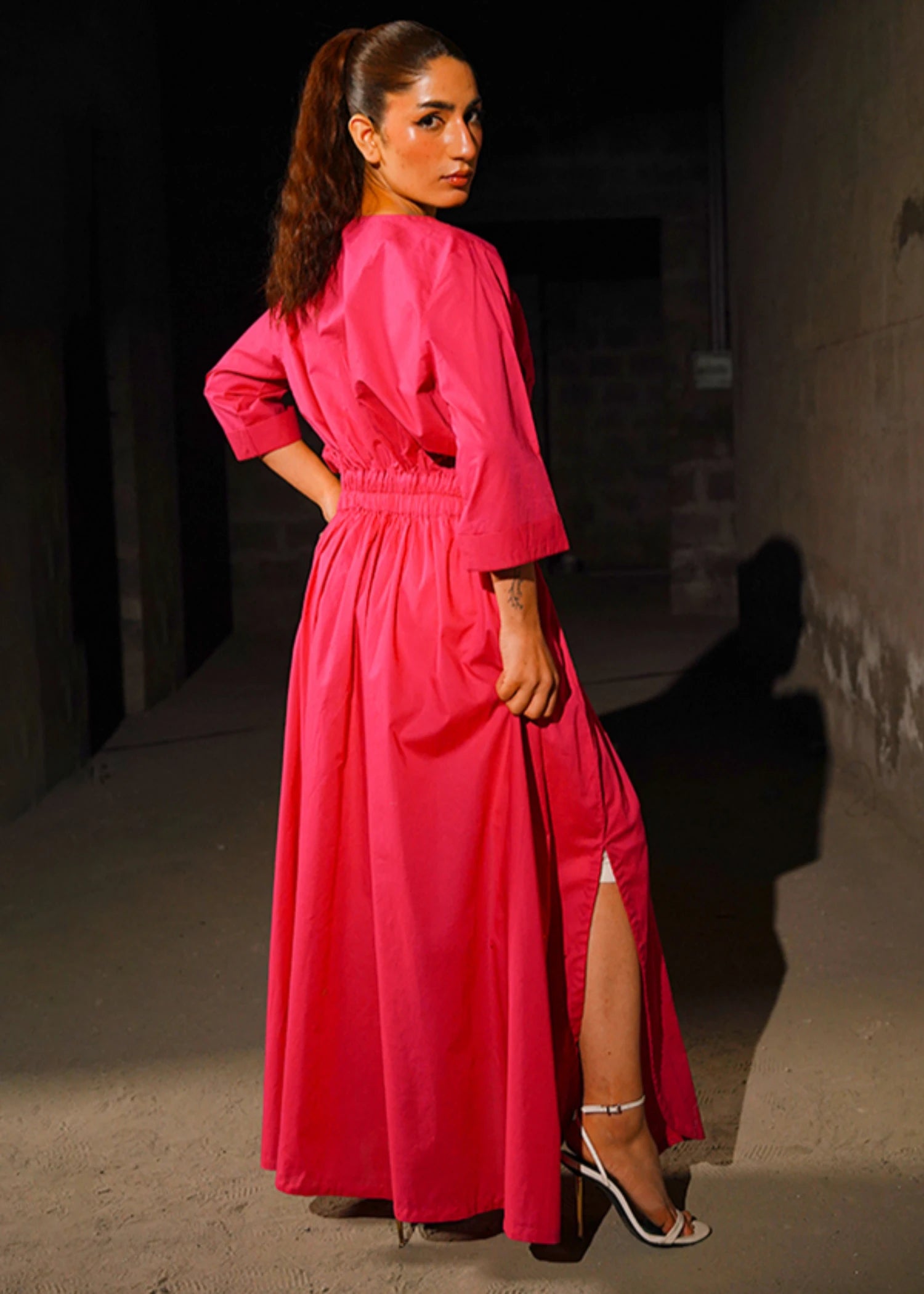 pure cotton Kaftan in Fuchsia pink