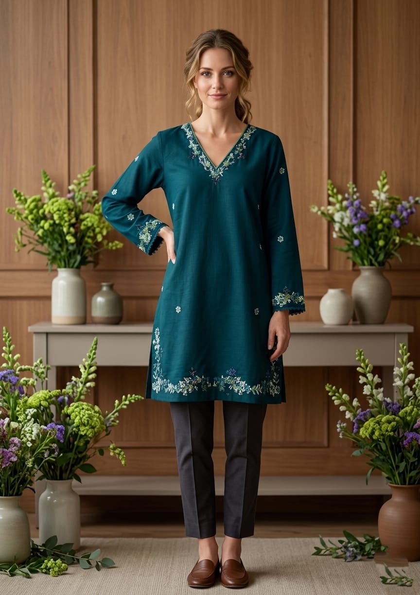 cotton Kurti in Emerald green