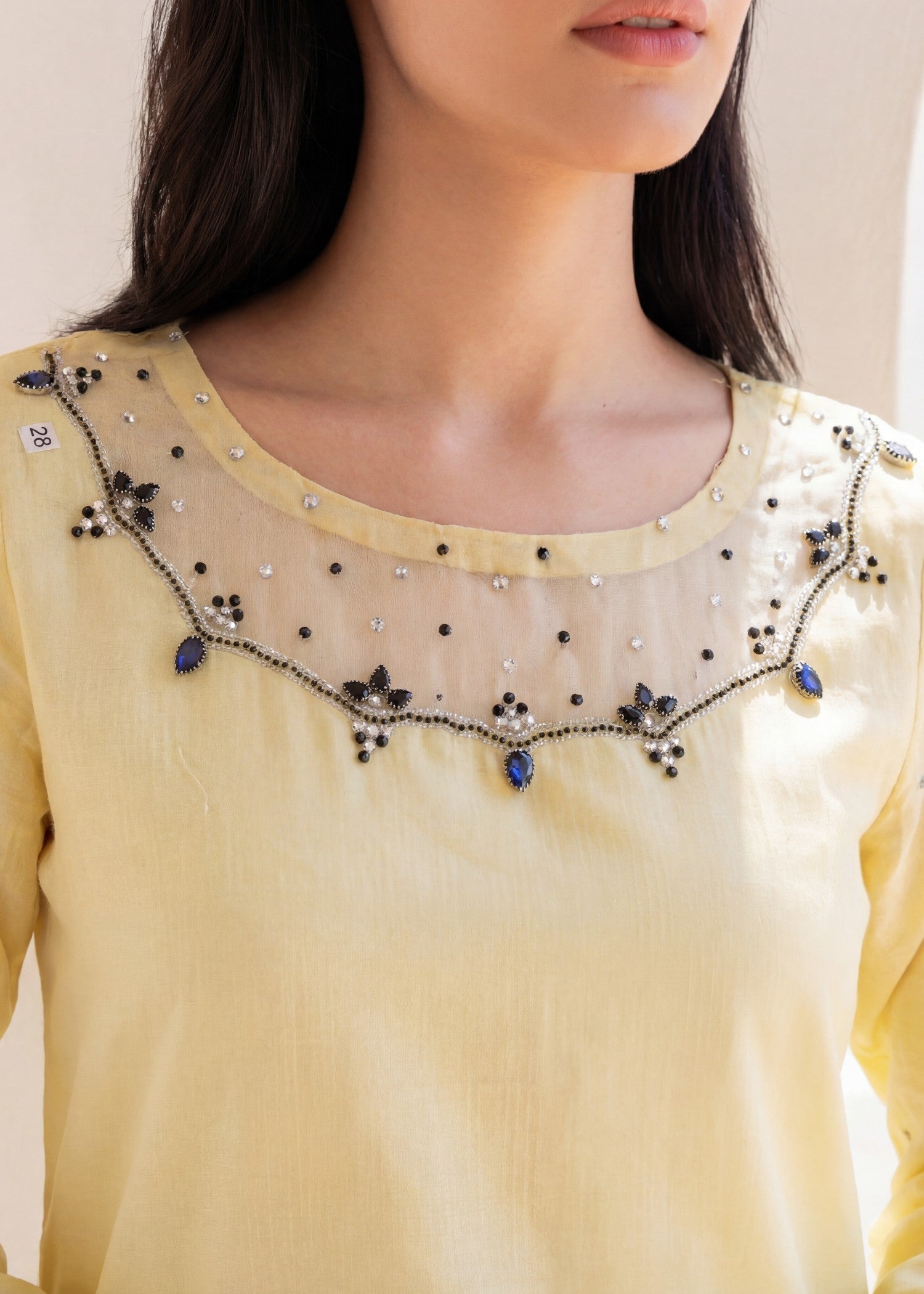 textured lawn Kurta Set in Lemon