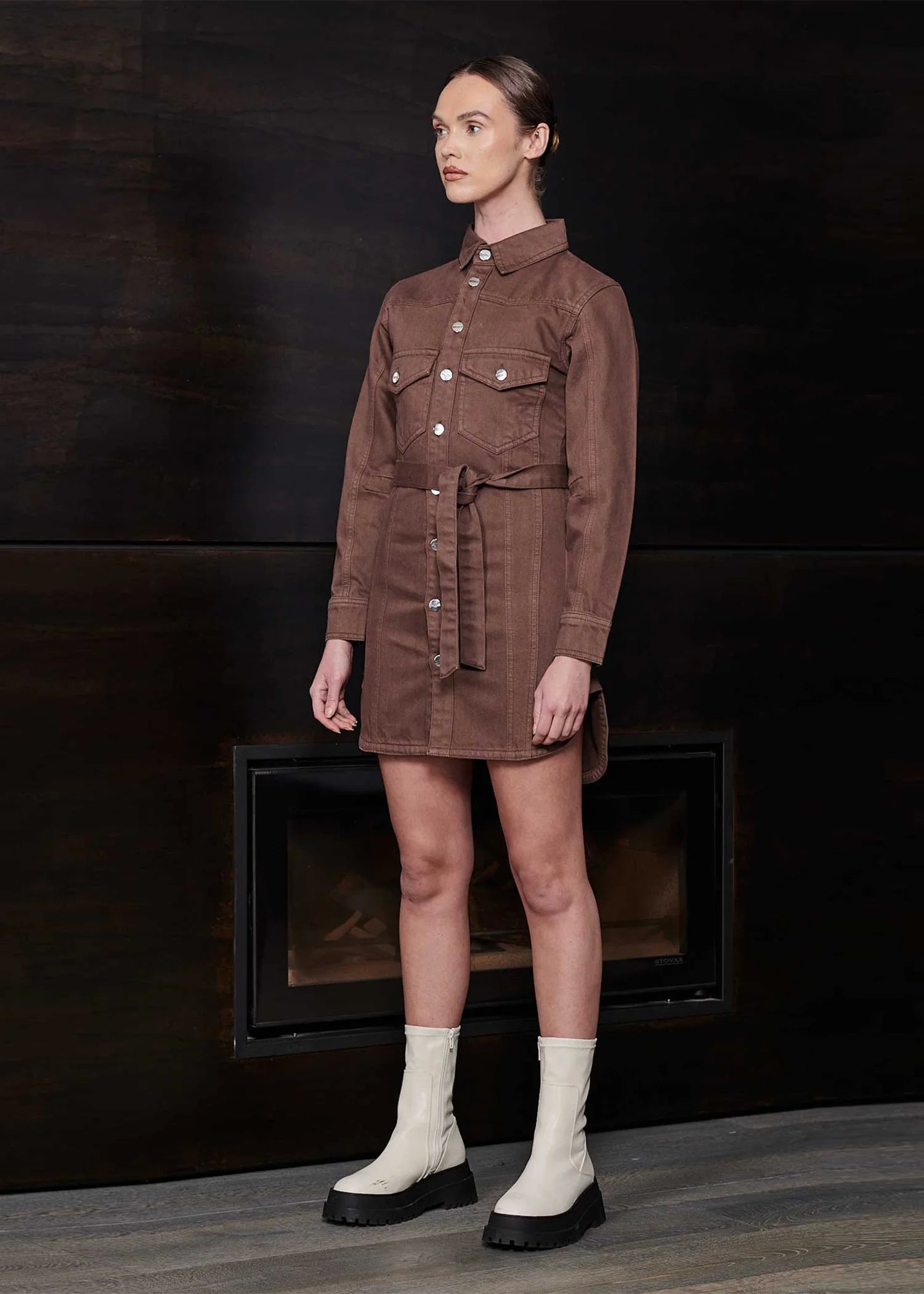 denim Dress in Chocolate brown