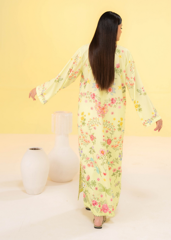 poly lawn Kaftan in Lemon