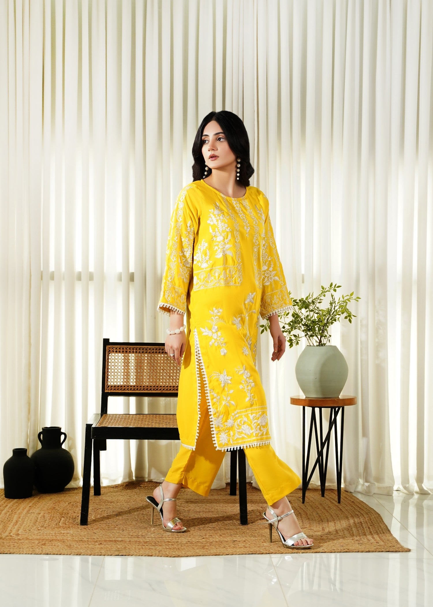 cotton Kurta Set in Yellow