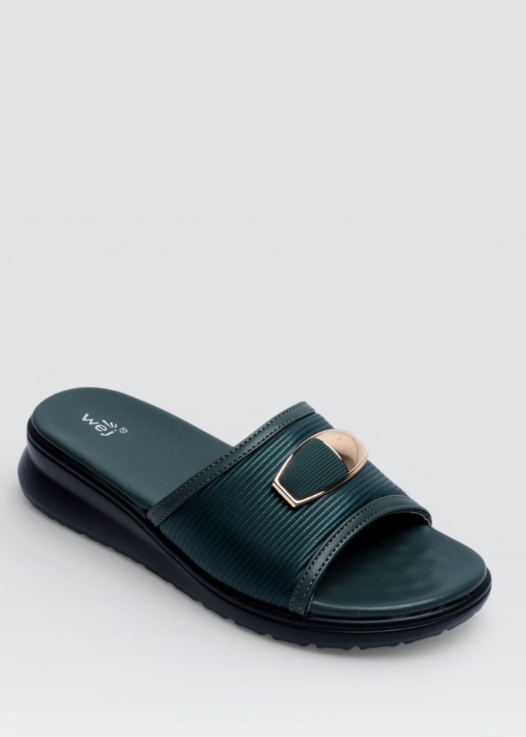 Slides in Dark green by - High Quality Women Slides IJU2845