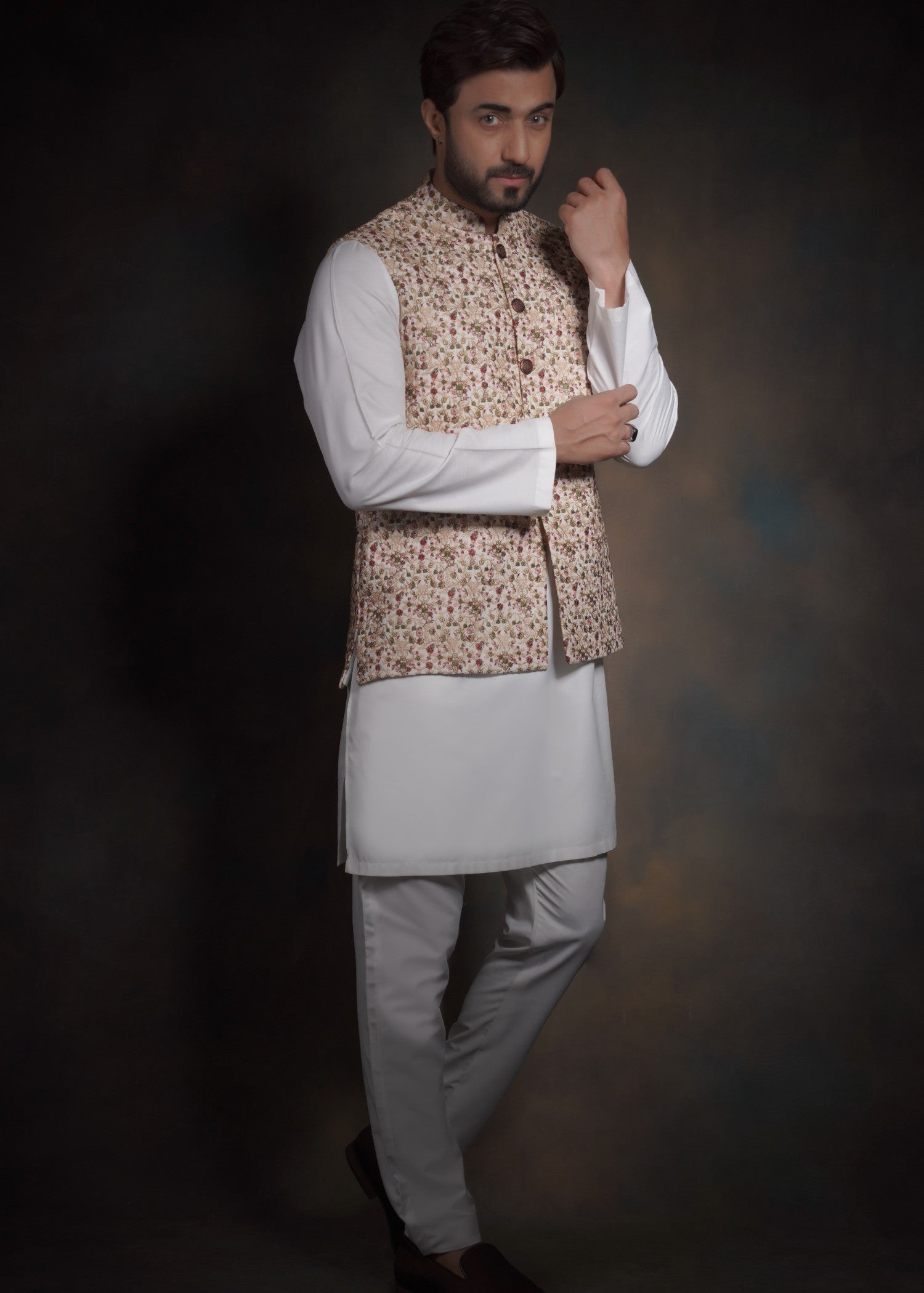 raw silk Waistcoat in Ivory by House Of Arsalan Iqbal