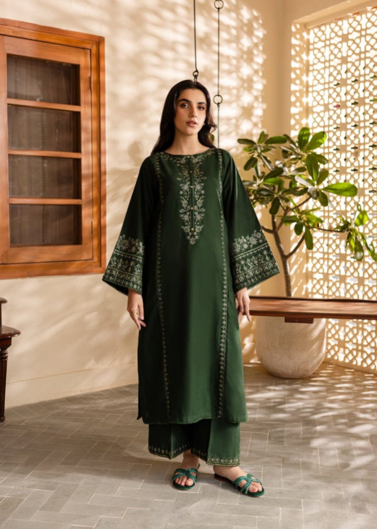 linen Kurta Set in Green