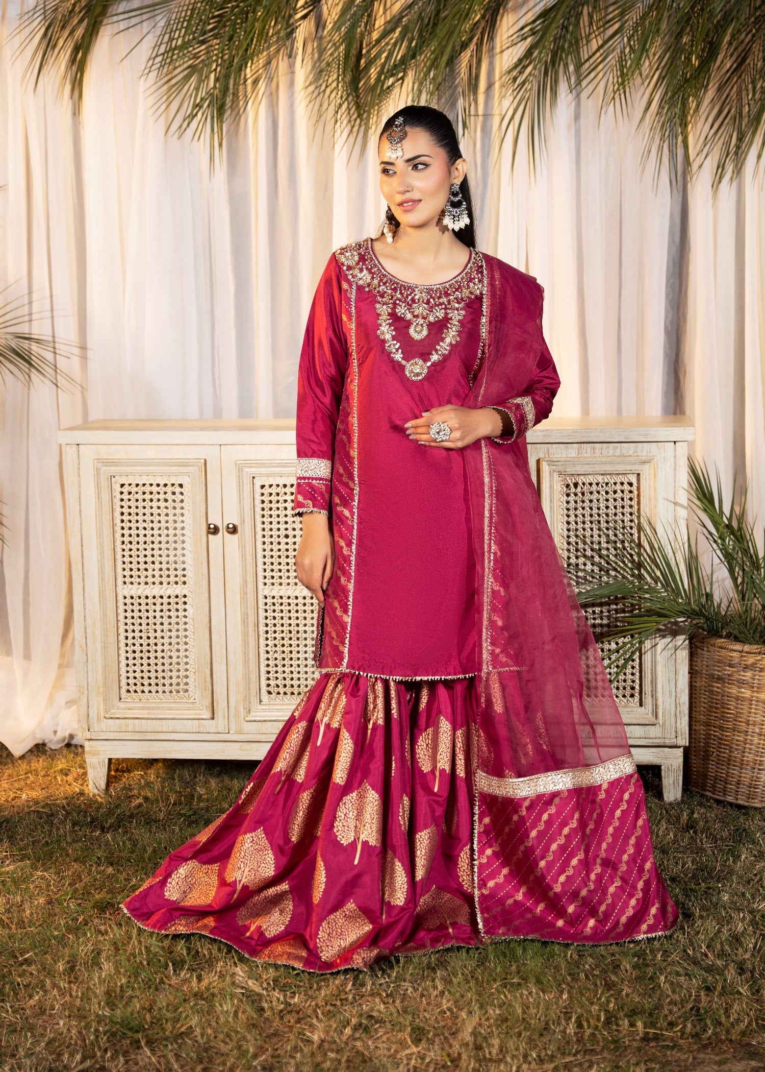 silk Gharara in Shocking pink