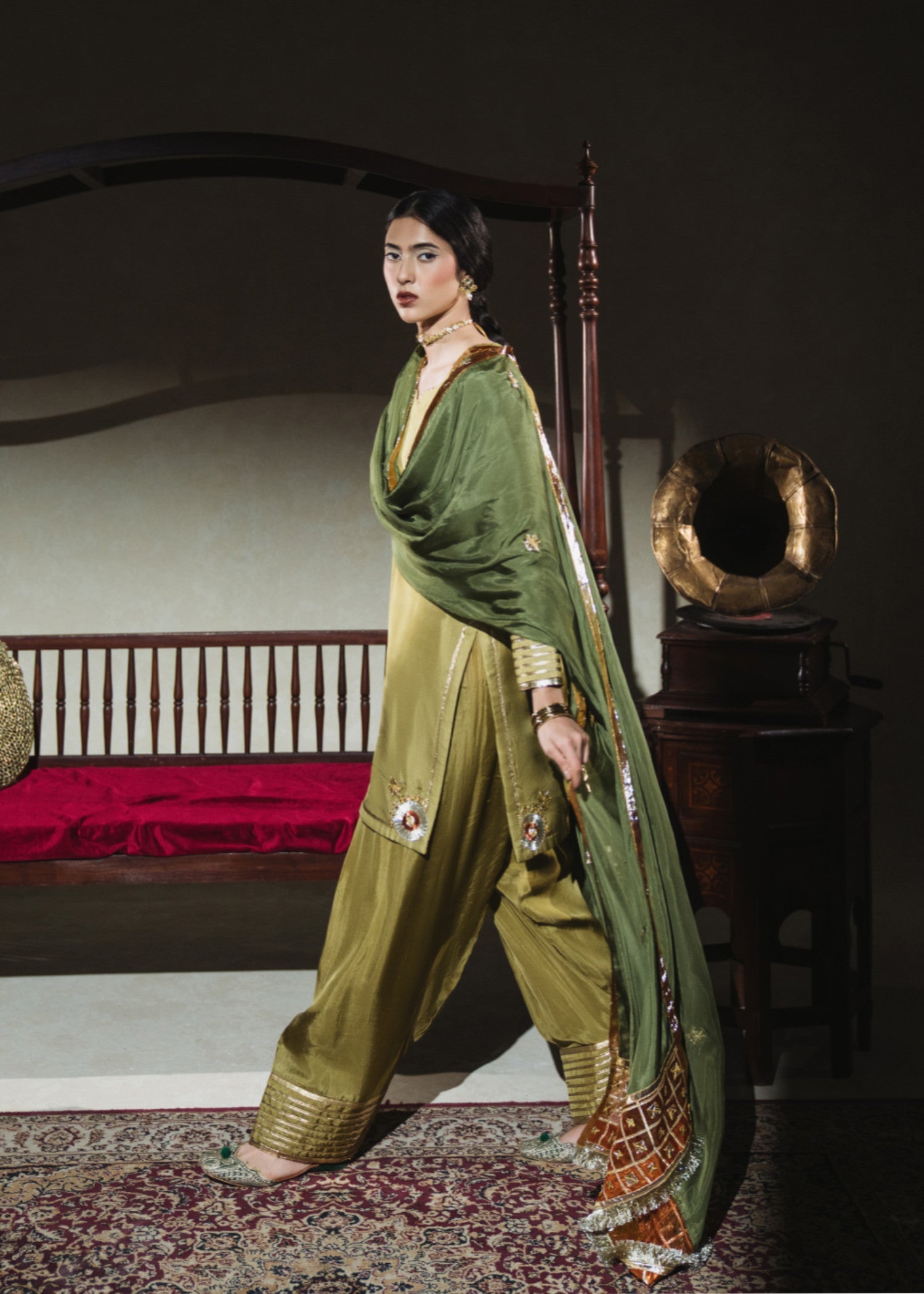 grip Kurta Set in Apple green