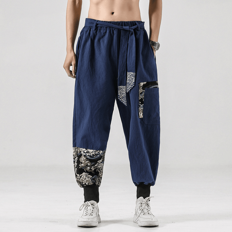 Men's National Style Linen Knickerbockers - Loose Fit Chinese Fashion Tang Casual Pants