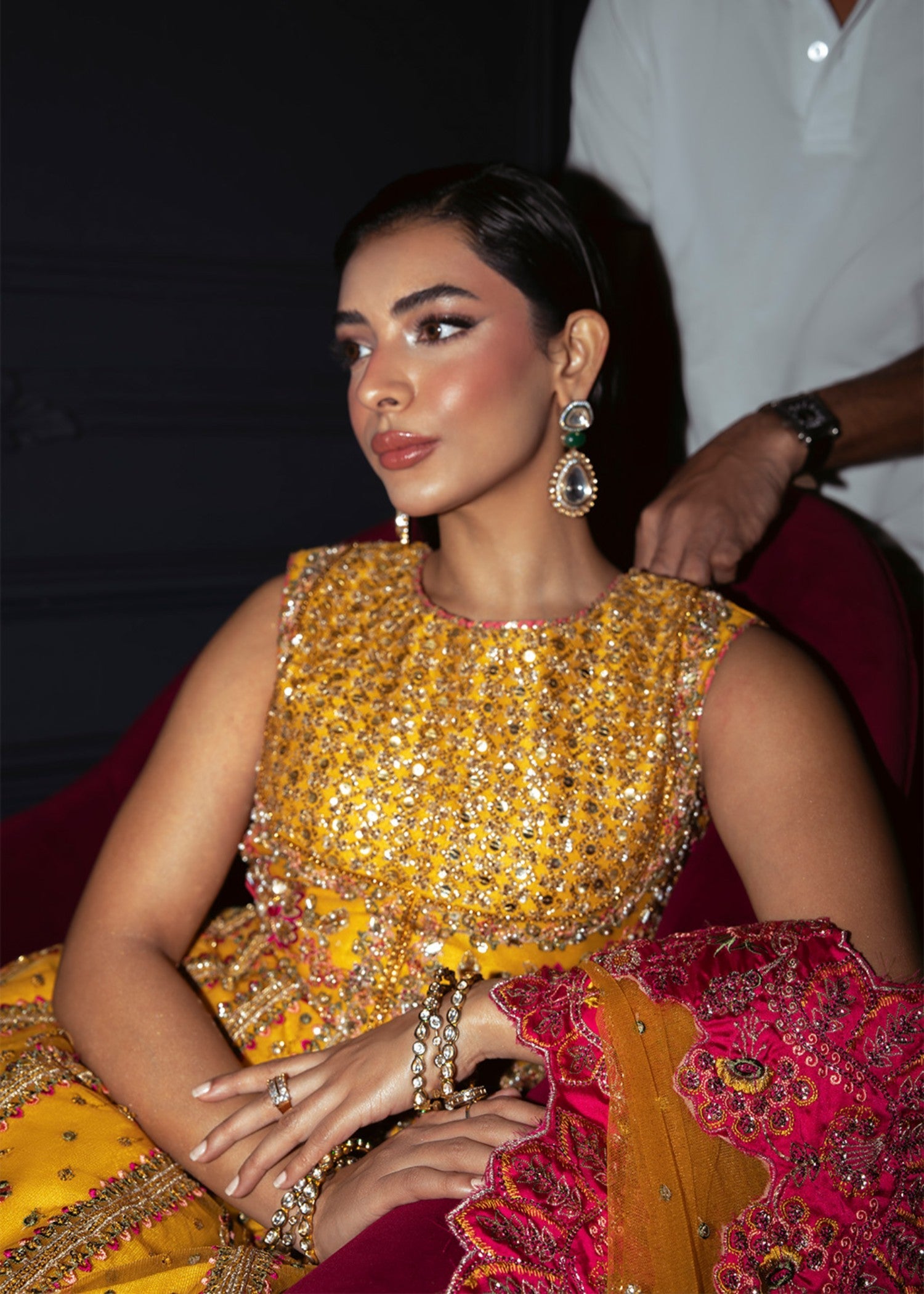 net Lehenga in Mustard
