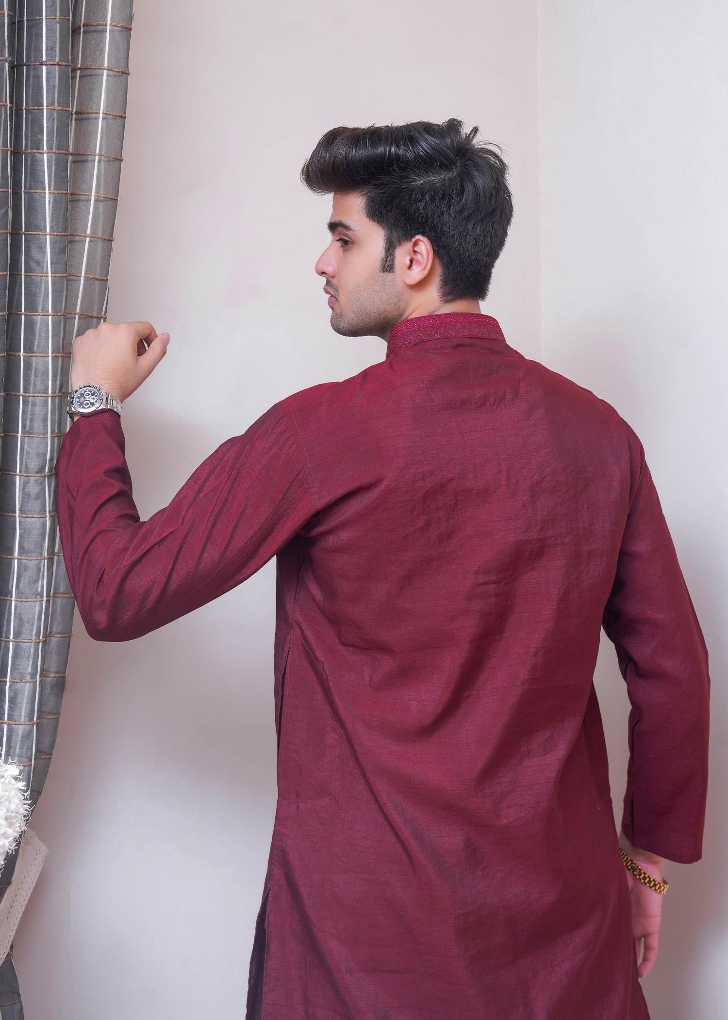 raw silk Kurta in Maroon