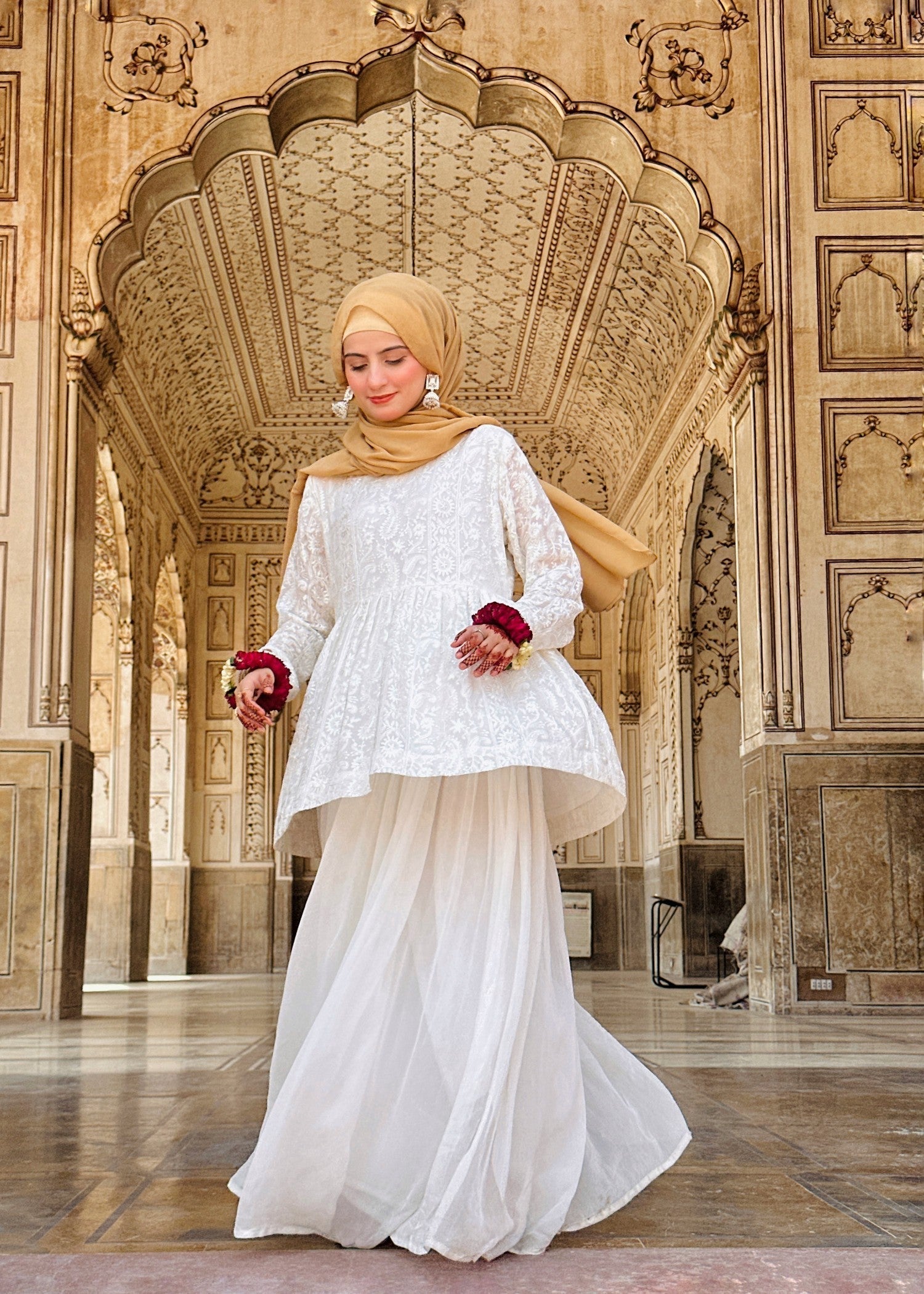 bemberg crinkle chiffon Peplum in White