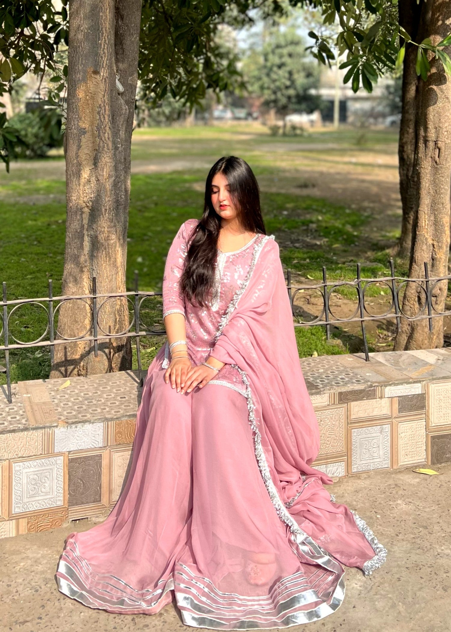 bemberg crinkle chiffon Sharara in Petal pink