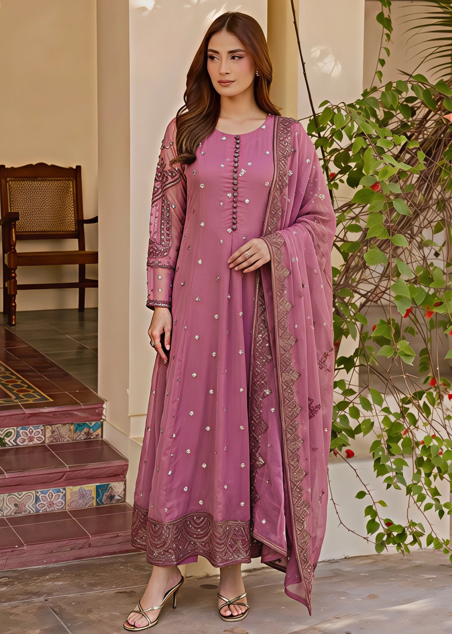 chiffon Maxi in Zinnia pink