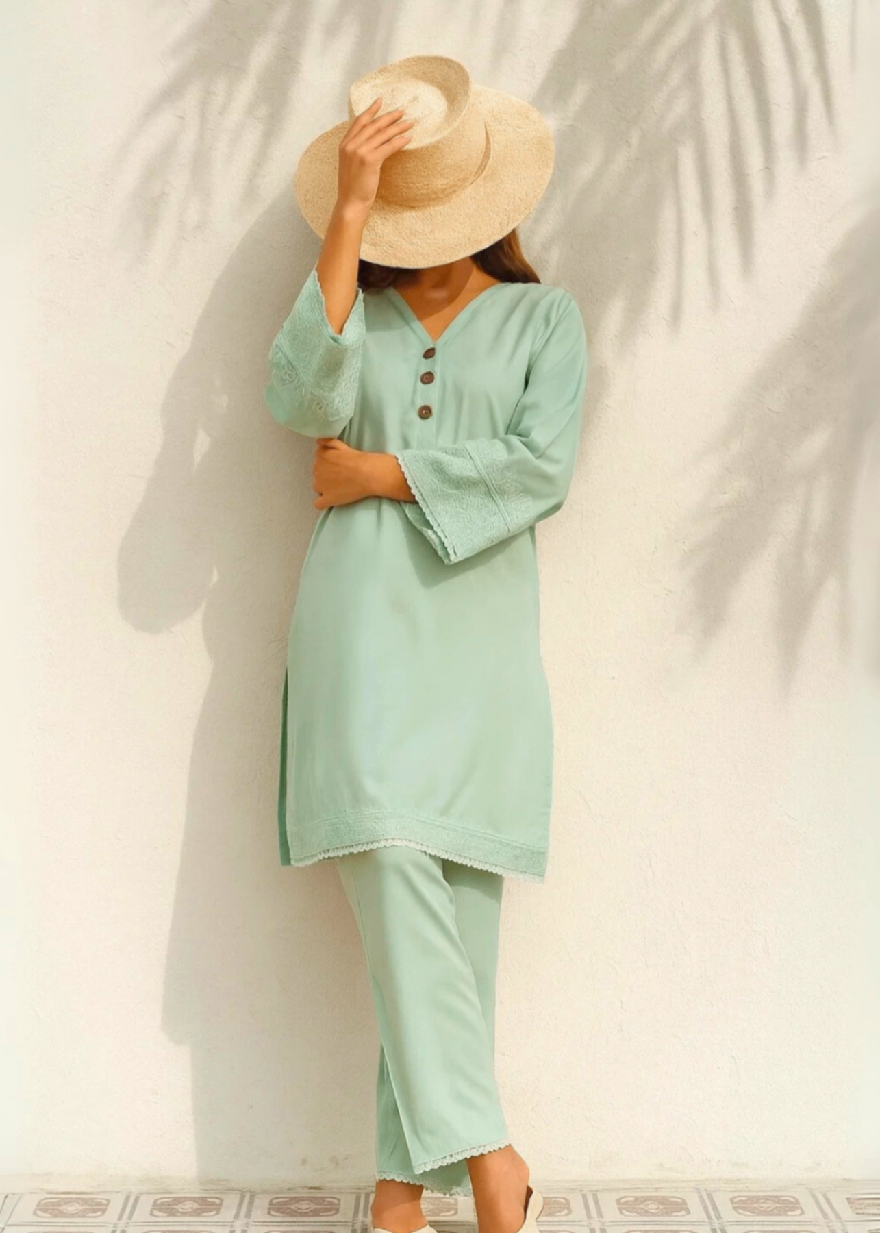 wash & wear Kurta Set in Mint green
