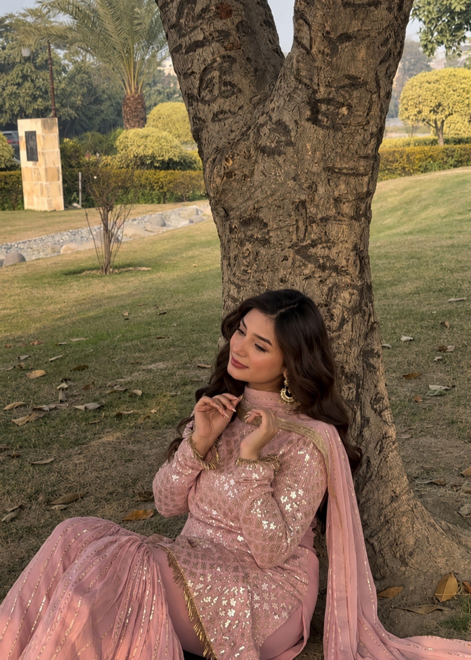 bemberg crinkle chiffon Gharara in Pastel pink